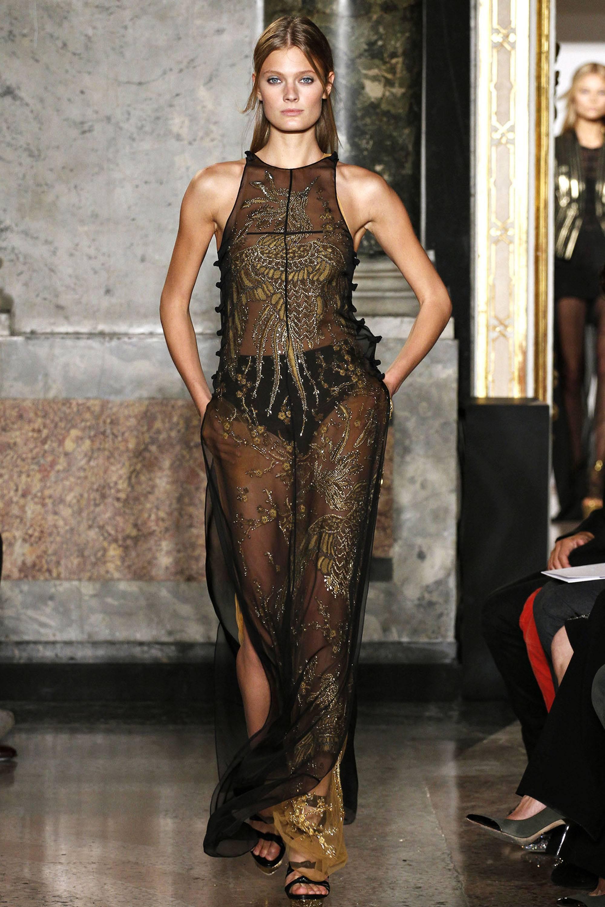 Brown NEW INCREDIBLE  EMILIO PUCCI FULLY BEADED and EMBROIDERED GOWN
