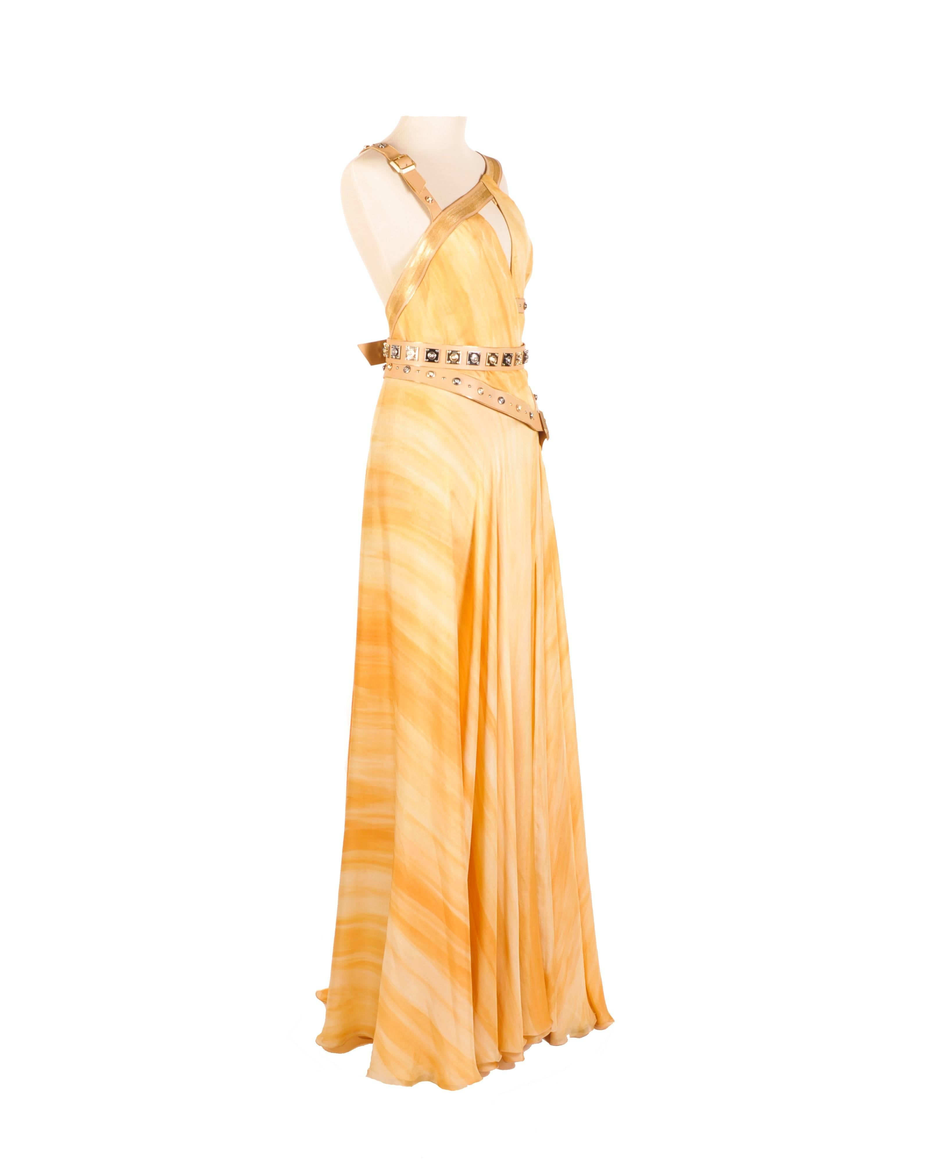 Orange Versace embellished silk gown