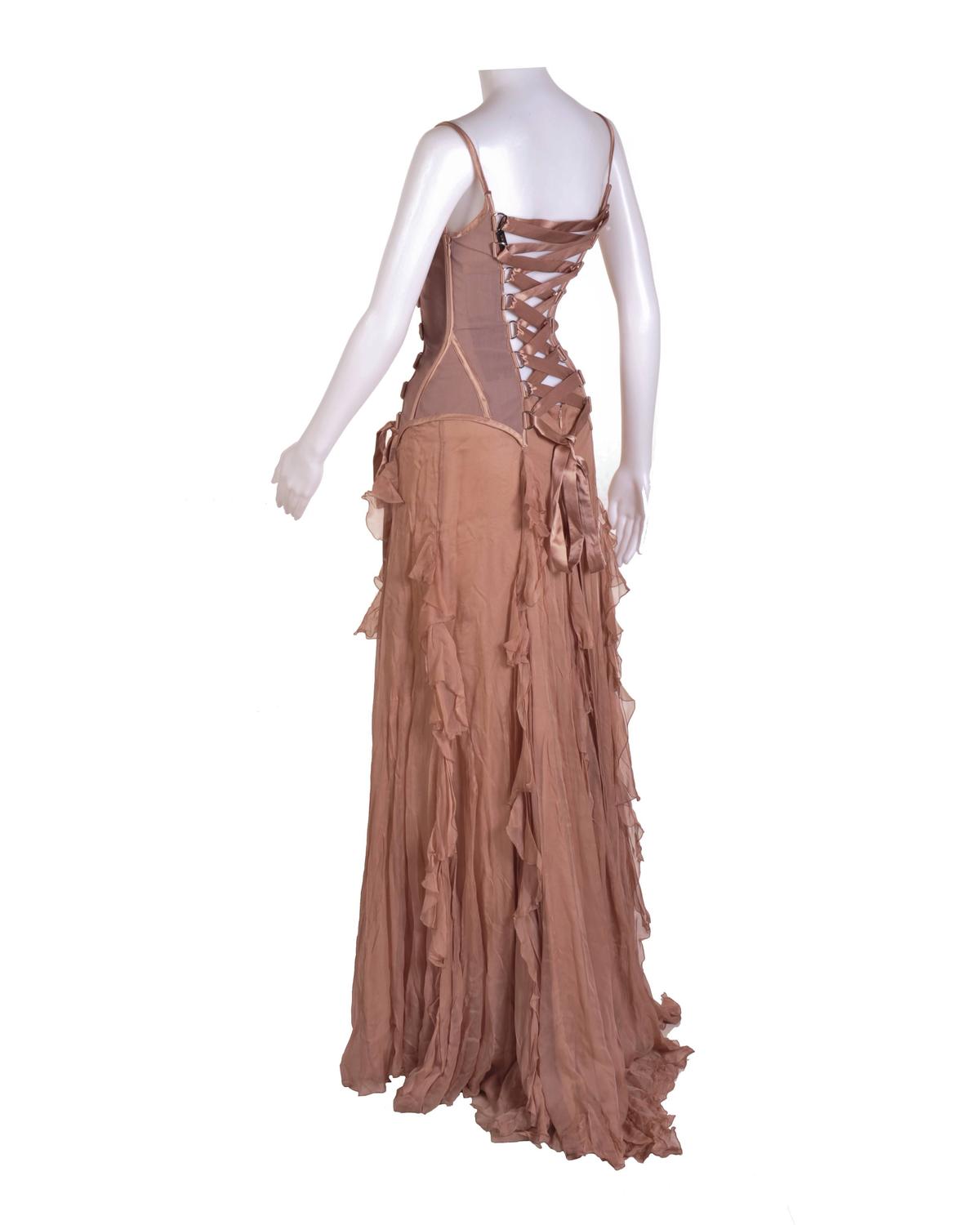 VERSACE Nude Corset Long Dress For Sale at 1stdibs