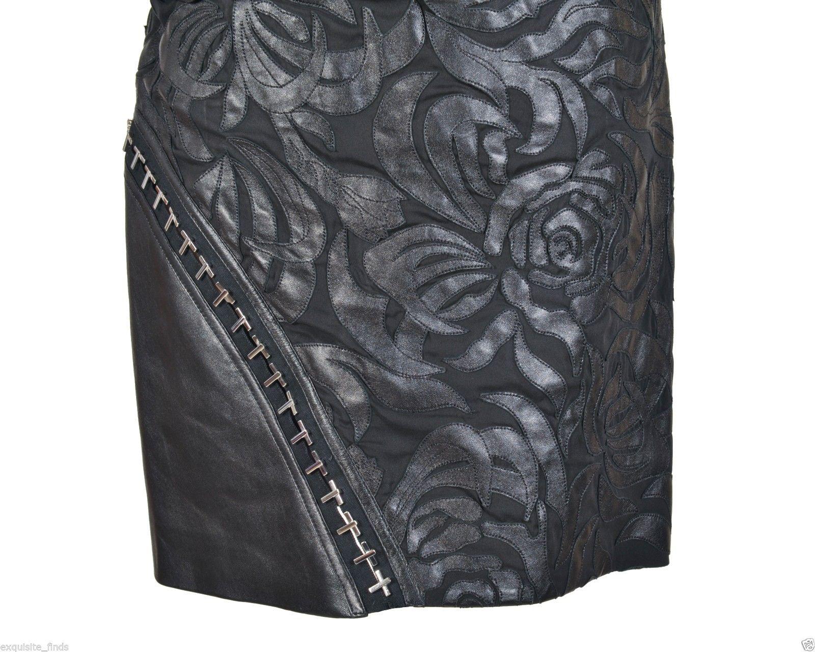 Versace Black Floral Detail Leather Dress 38 - 2 (4) In New Condition For Sale In Montgomery, TX