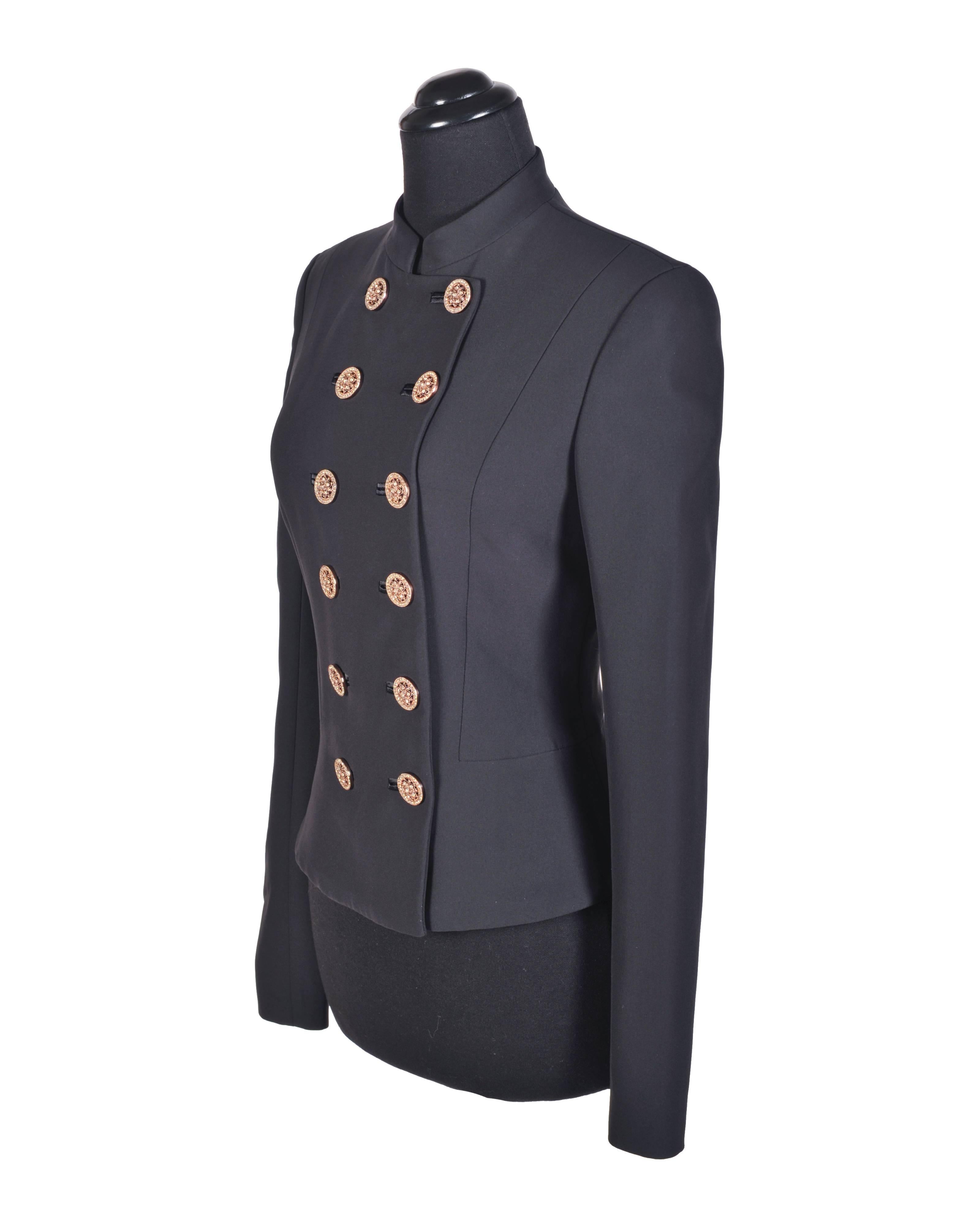 Versace Black Blazer with Crystal Embellished Buttons In New Condition In Montgomery, TX