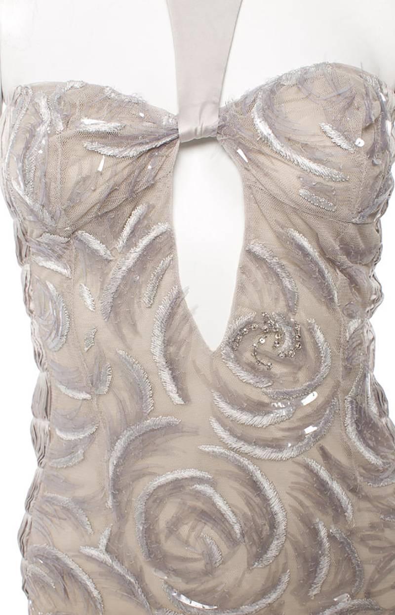 Women's ONE OF THE KIND TOM FORD for GUCCI EMBELLISHED DOVE GREY LACE DRESS