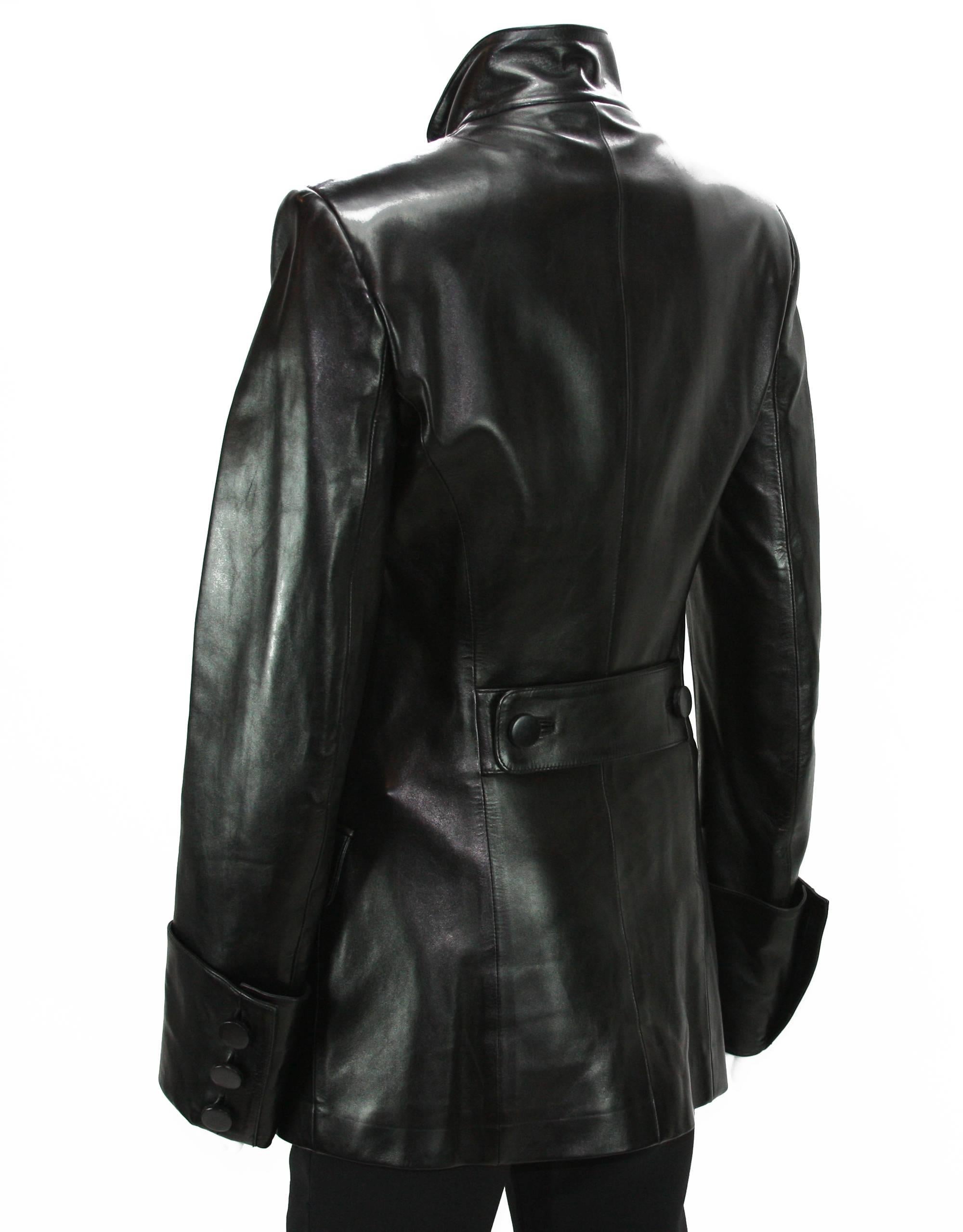 F/W 2001 Tom Ford for Yves Saint Laurent Leather Military Jacket Fr.38 In New Condition In Montgomery, TX