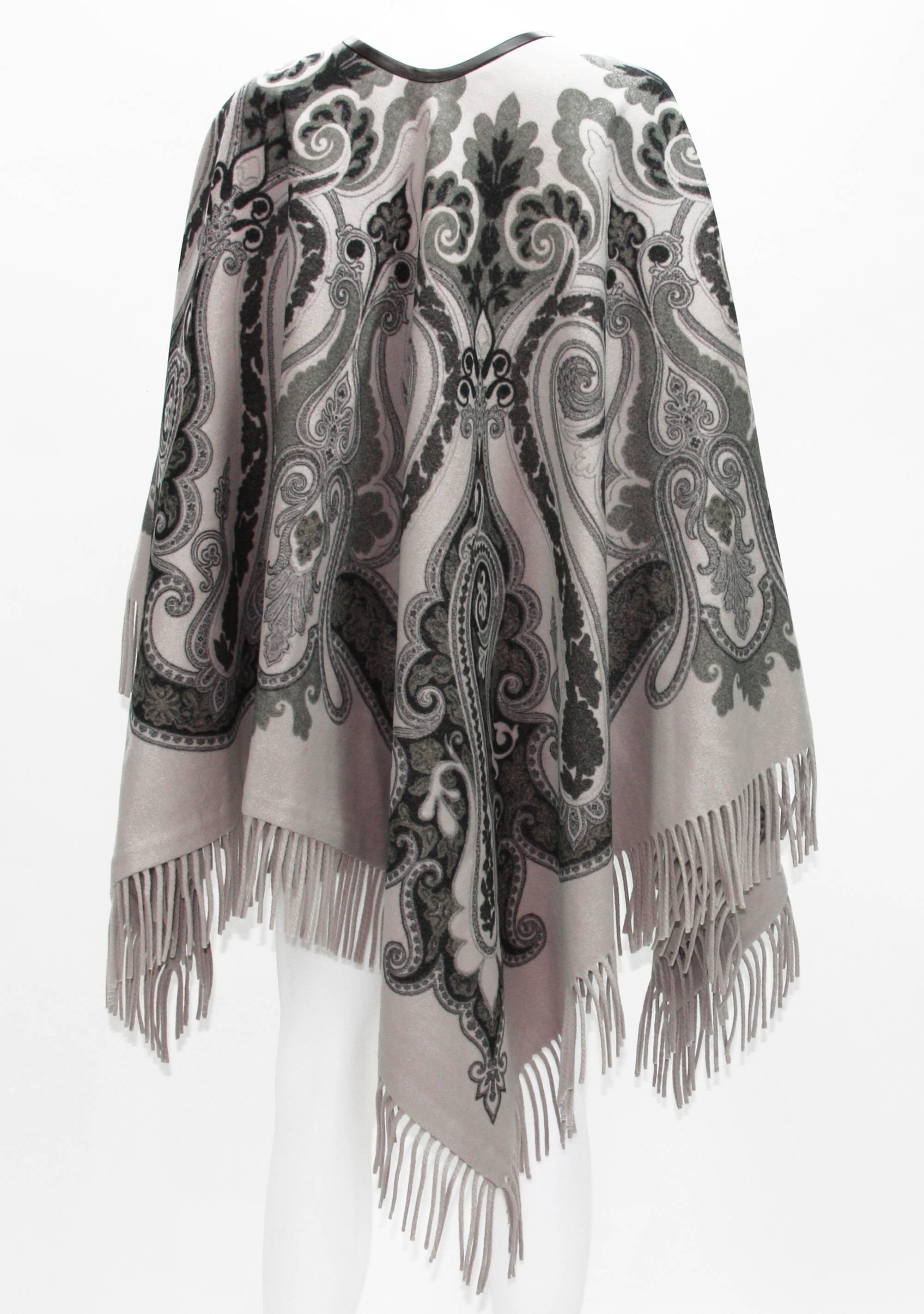 New Etro Wool Poncho Cape with Leather Trim In New Condition In Montgomery, TX