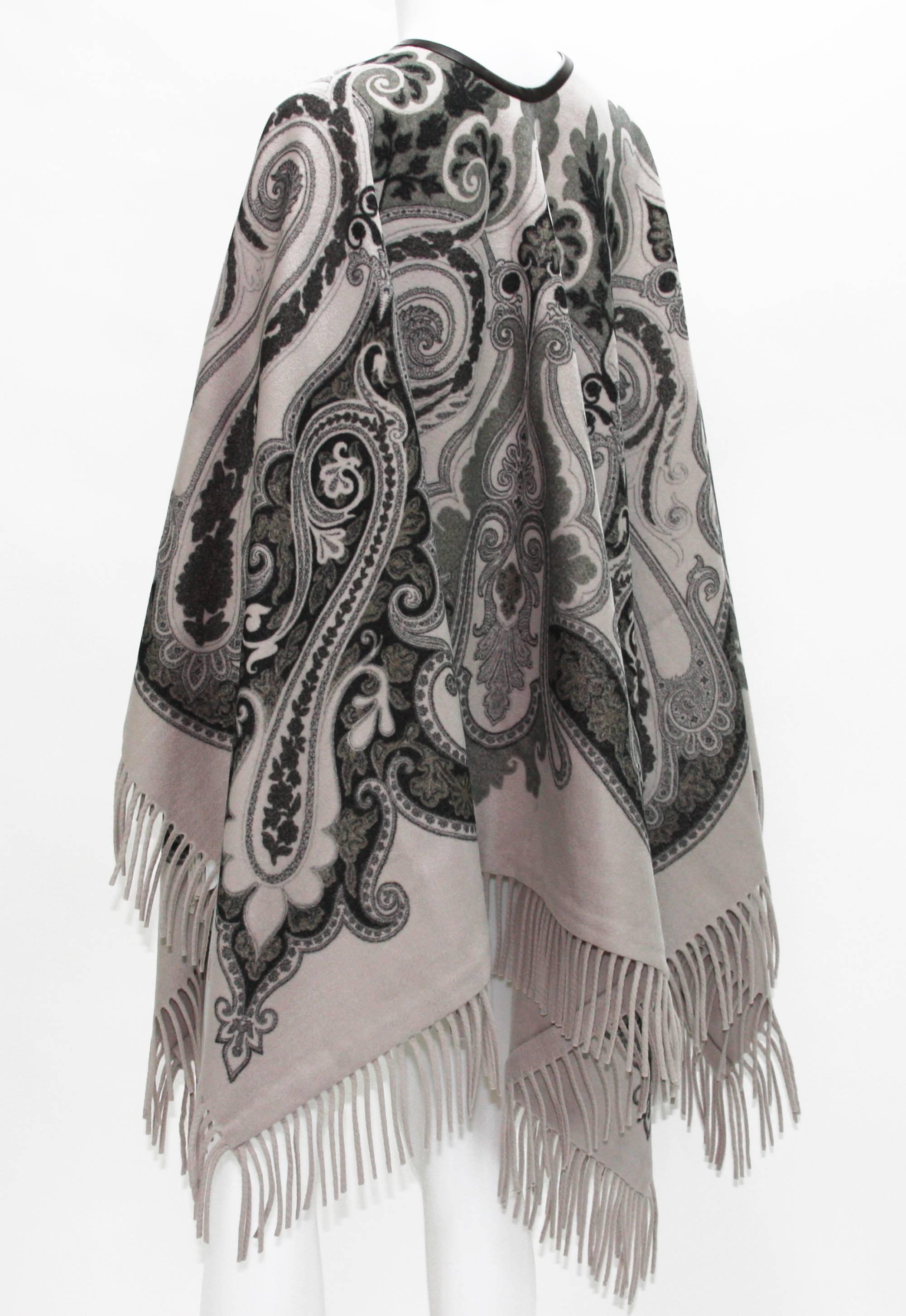 New Etro Wool Poncho Cape with Leather Trim 1