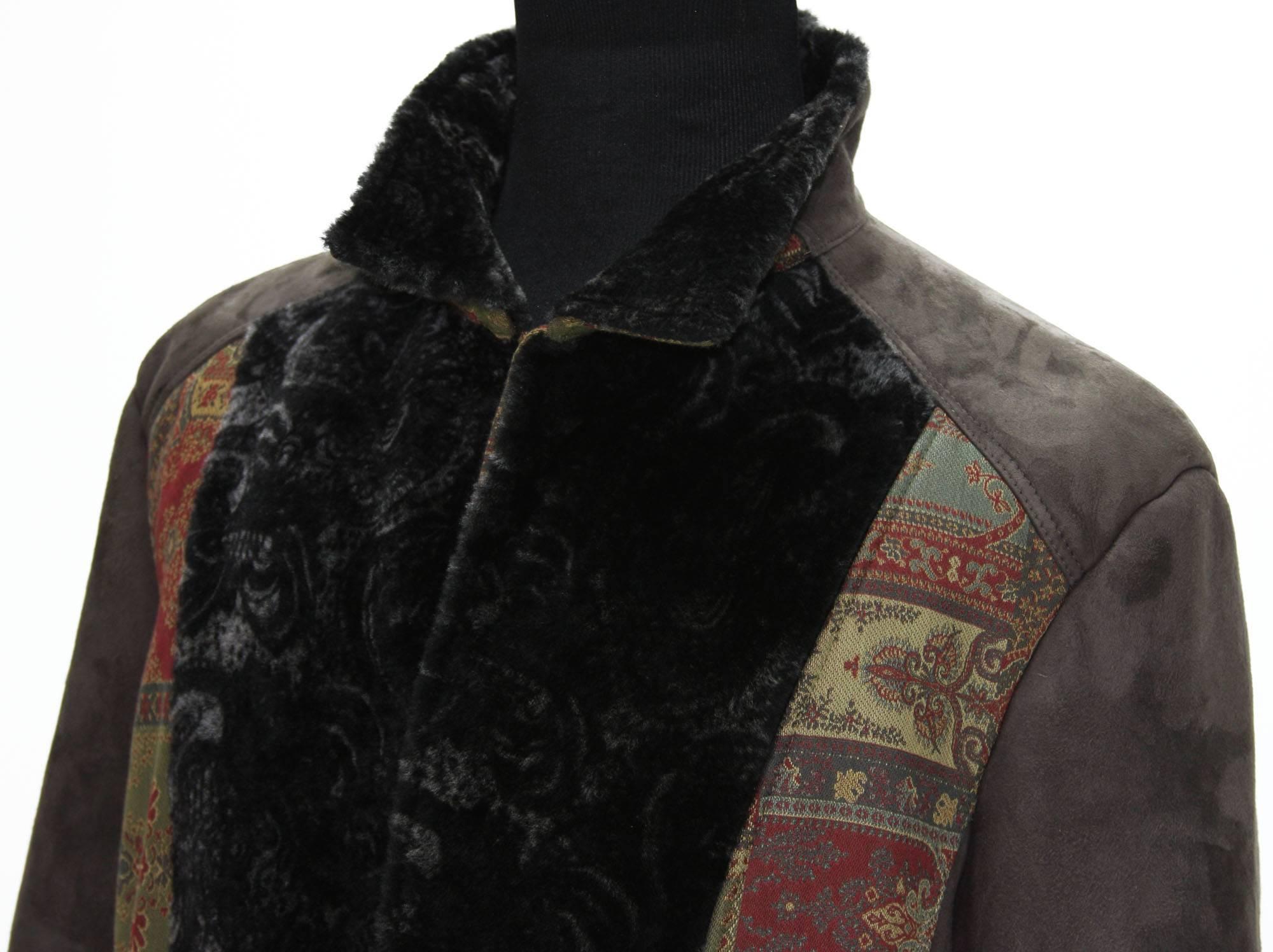 Black New ETRO UNIQUE & RARE Runway MEN'S SHEARLING Lamb COAT