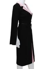 Balmain 80's Classic Black & Pink Wool Silk Dress with Belt