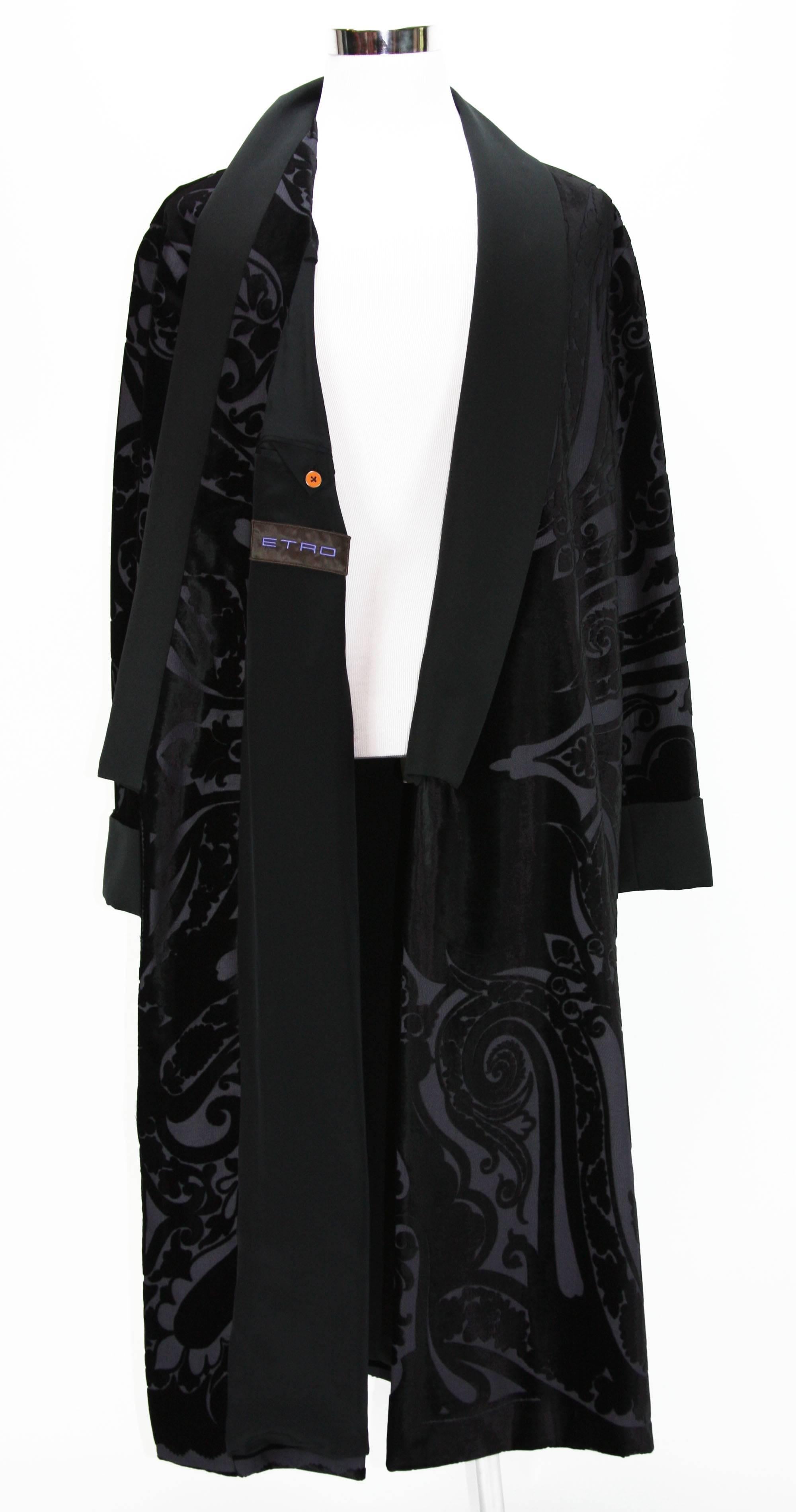 New ETRO Runway Men's Robe Kimono Coat Black Velvet Satin Lapel 2