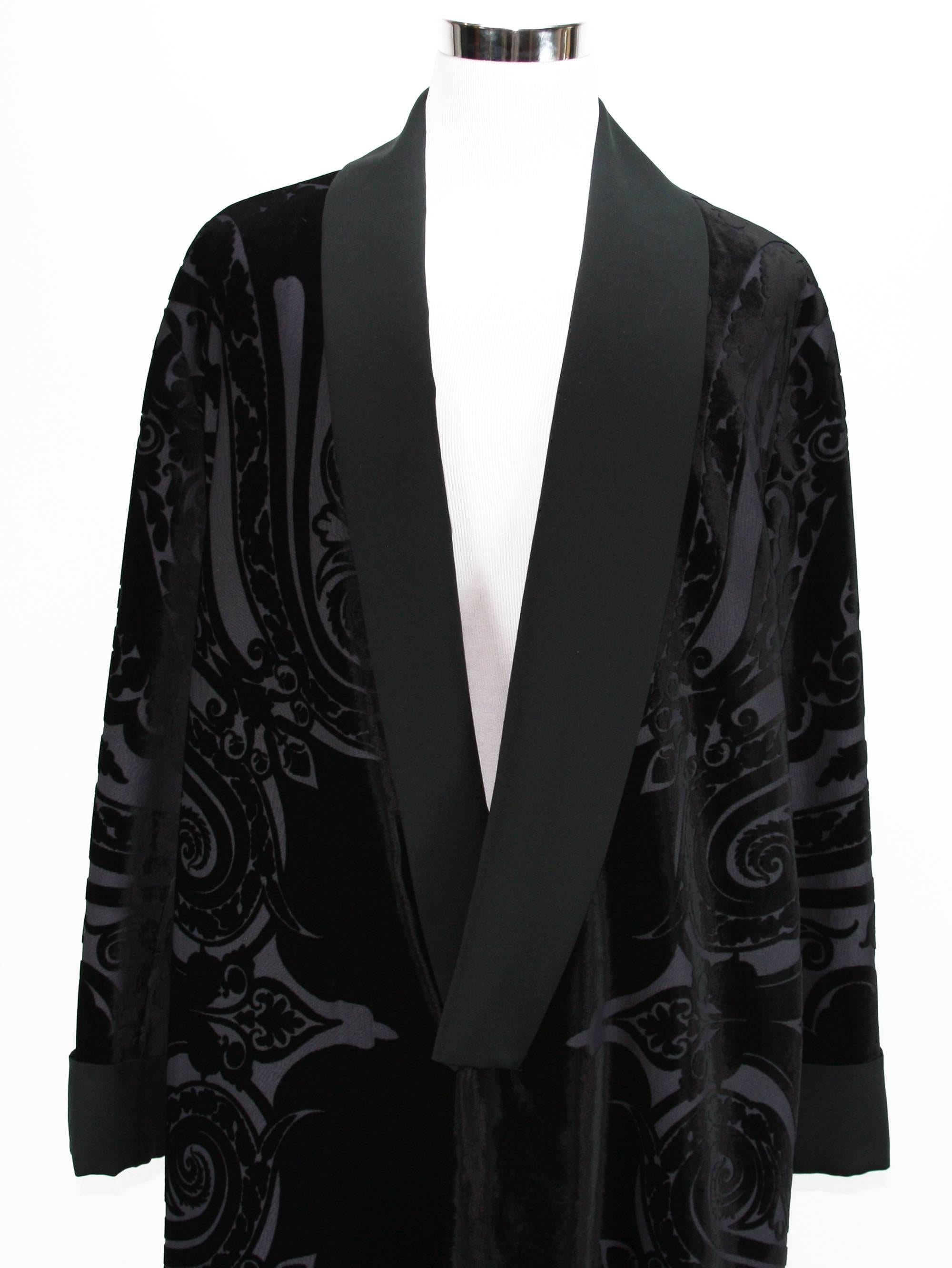 New ETRO Runway Men's Robe Kimono Coat Black Velvet Satin Lapel 5