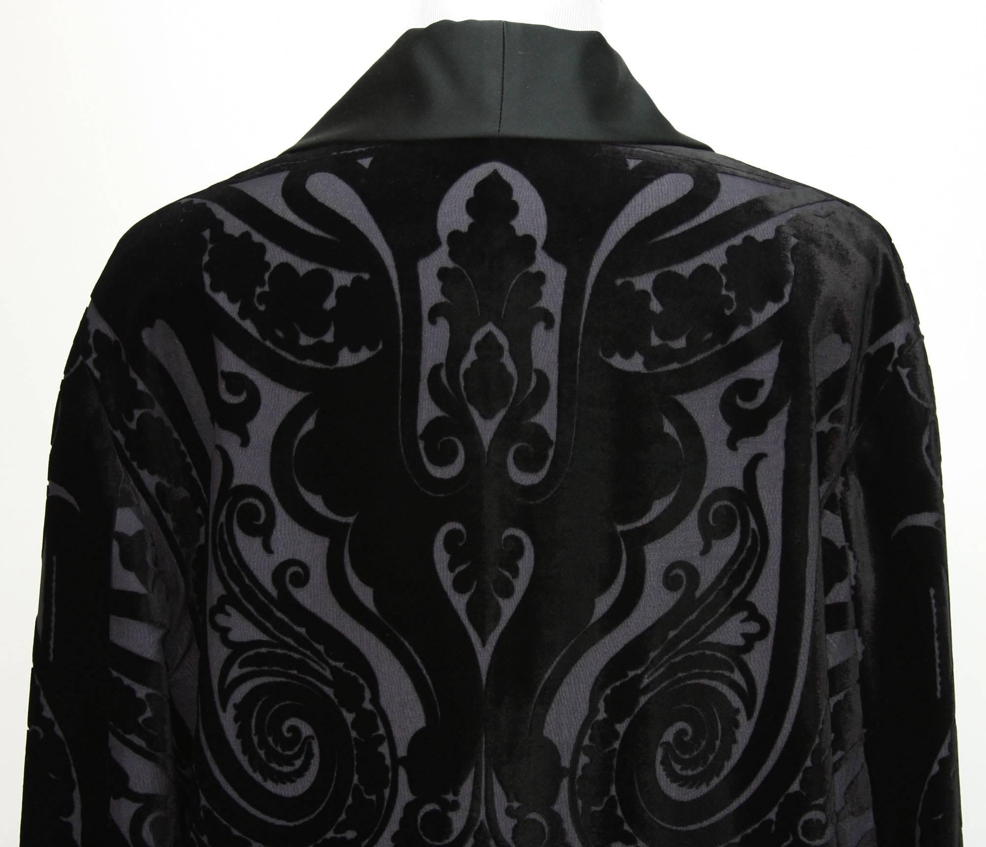 New ETRO Runway Men's Robe Kimono Coat Black Velvet Satin Lapel 6