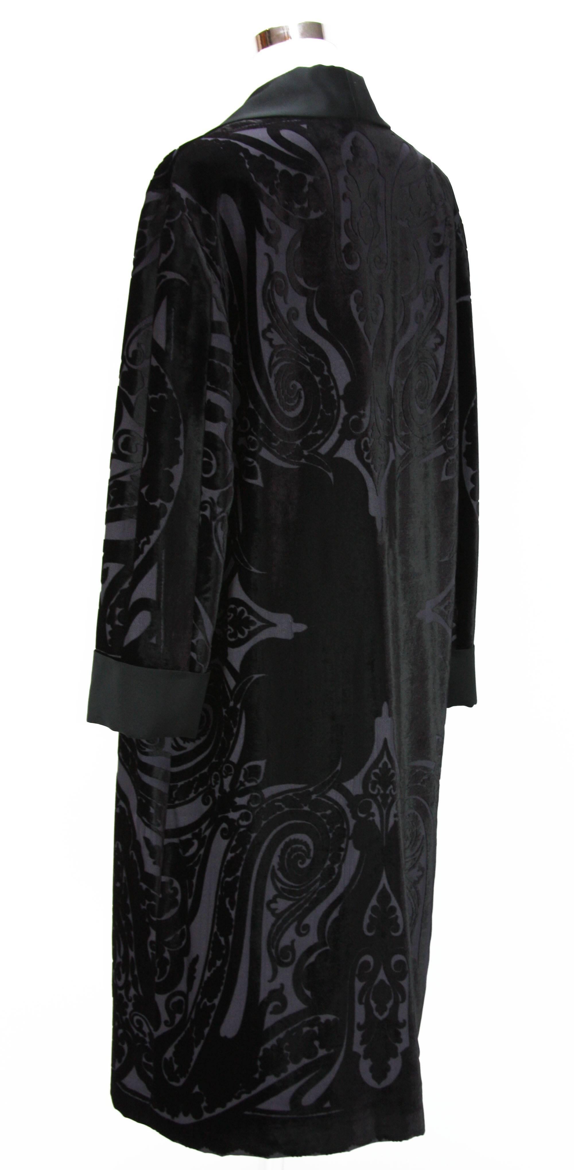 New ETRO Runway Men's Robe Kimono Coat Black Velvet Satin Lapel 3
