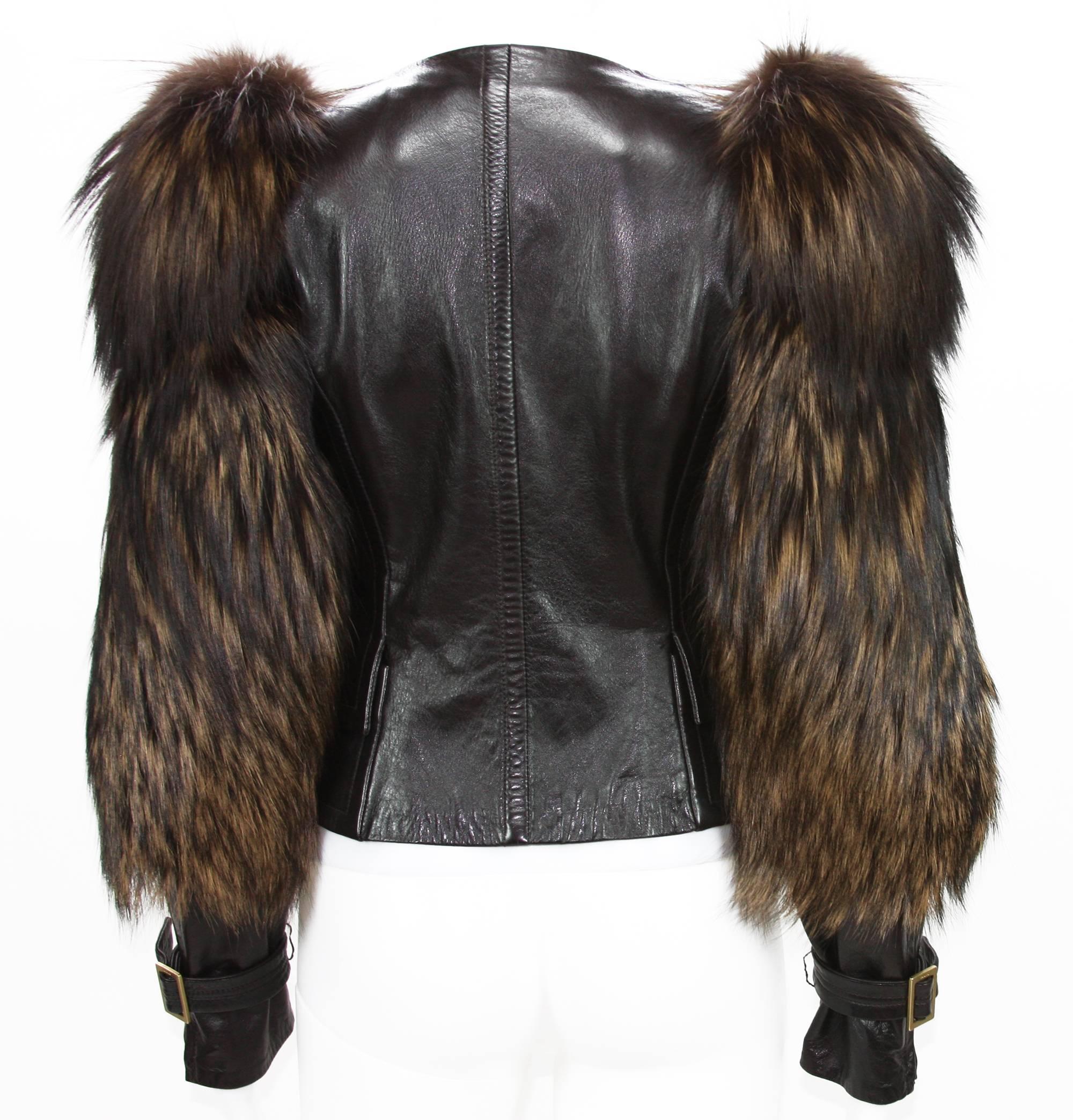 Tom Ford for Gucci Fall 2003 Fox Fur Leather Brown Jacket 38 In Excellent Condition In Montgomery, TX