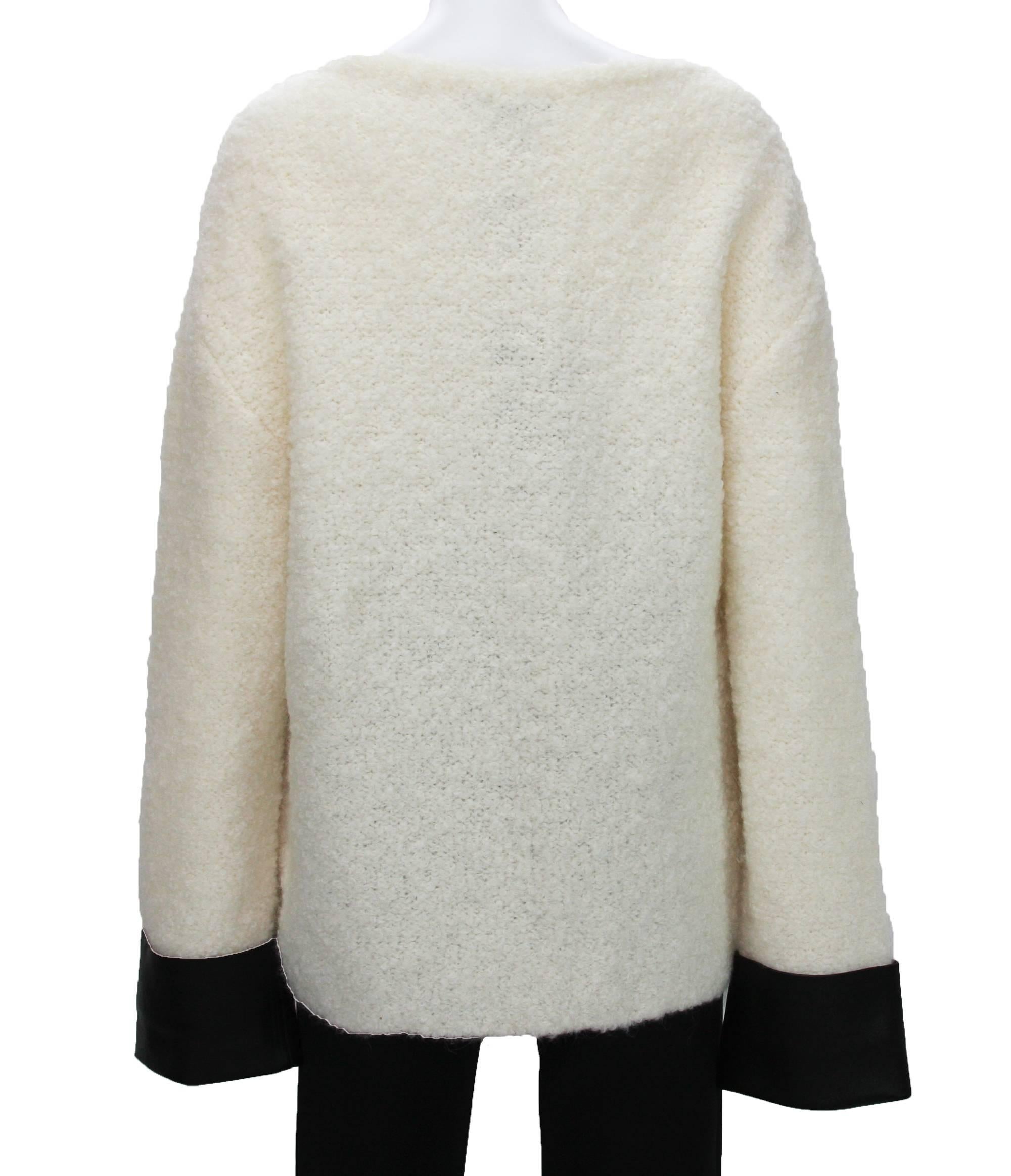 Gucci Boucle Wool Alpaca Cream Knitted Sweater w/ Leather Cuffs 2