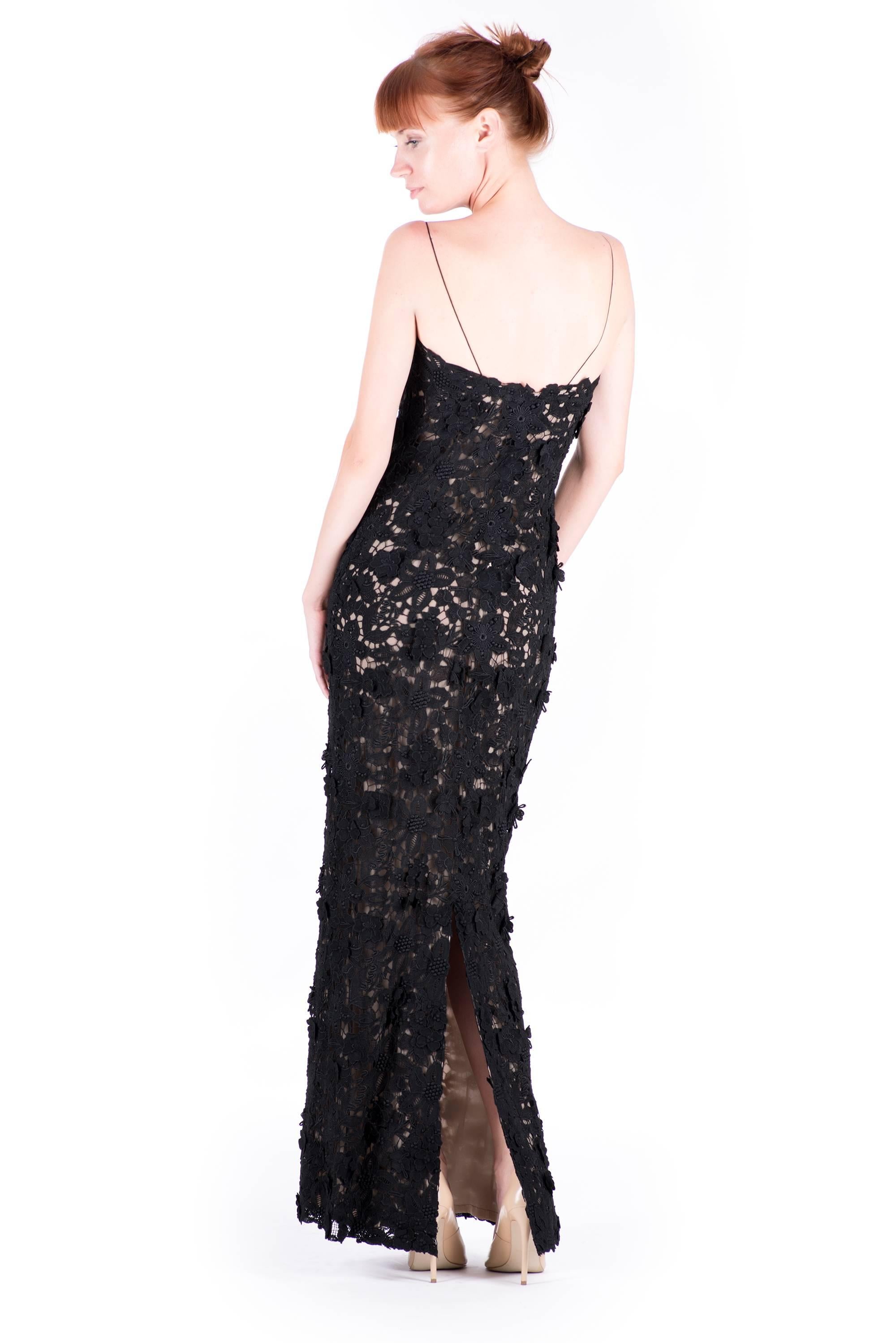 Bestes Met Ball Kleid aller Zeiten Oscar de la Renta schwarzes Spitzenkleid Größe 4 1