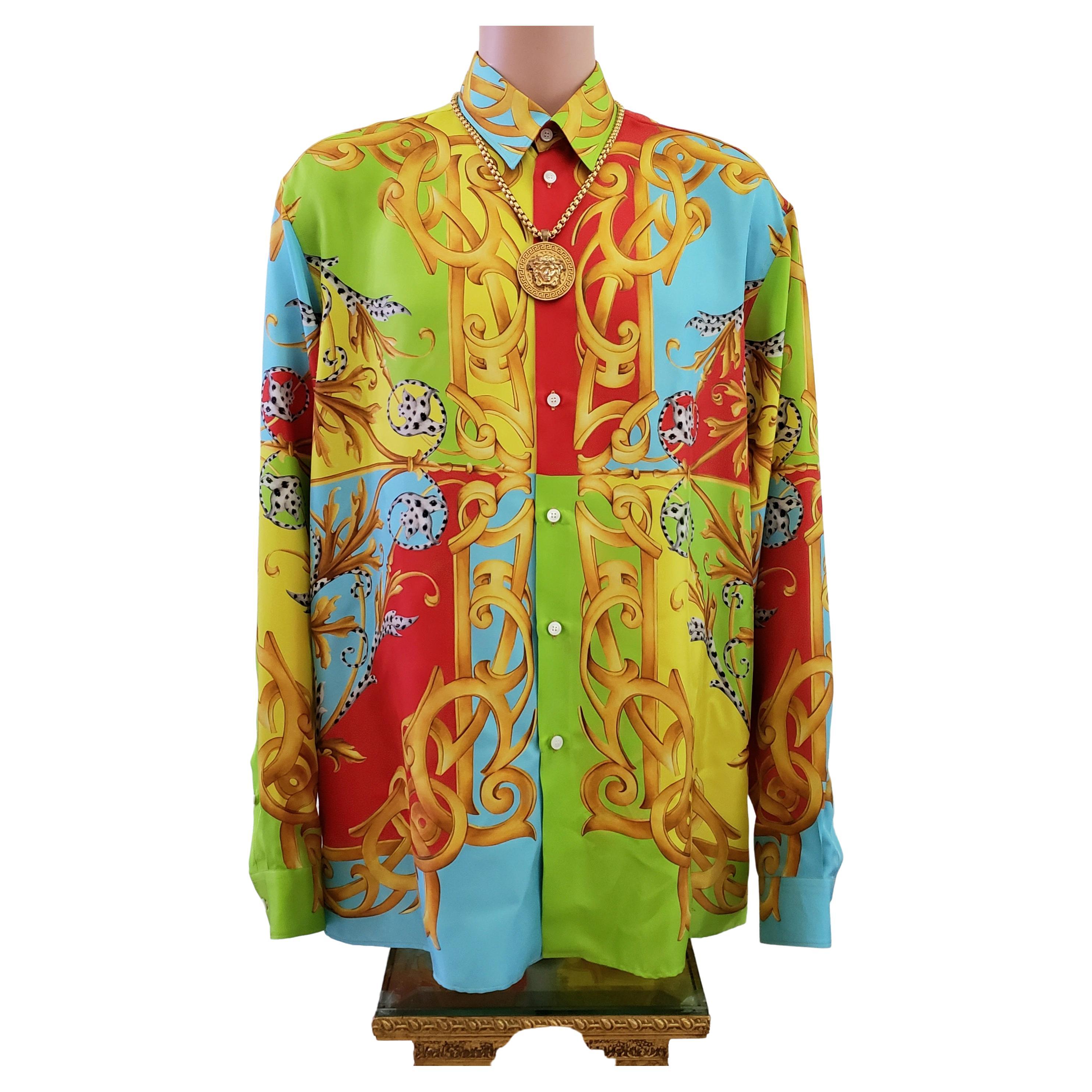 New VERSACE PRINTED 100% SILK SHIRT IT 58 - US (4XL)