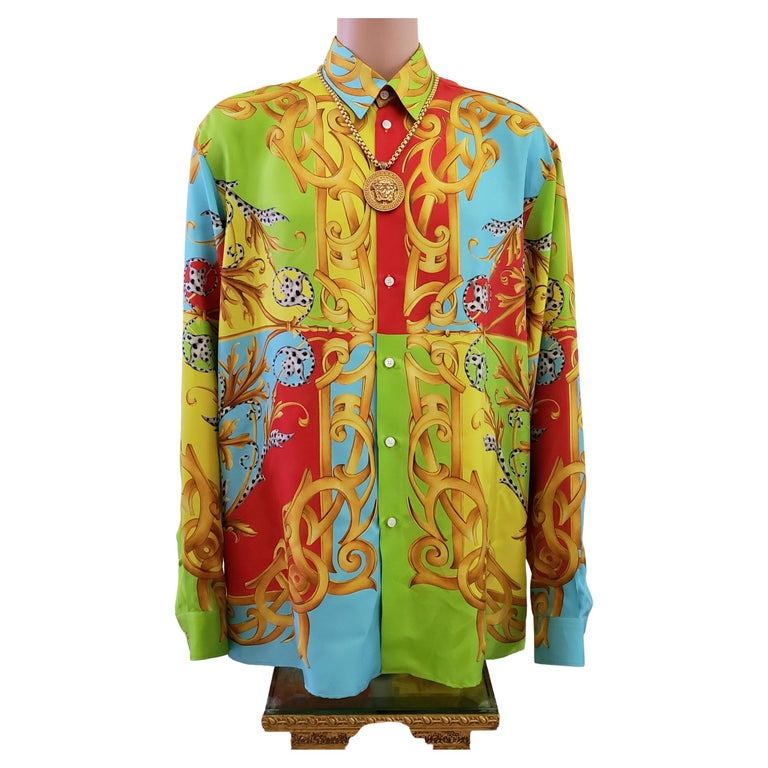 New VERSACE PRINTED 100% SILK SHIRT IT 58 - US (4XL) For Sale at ...