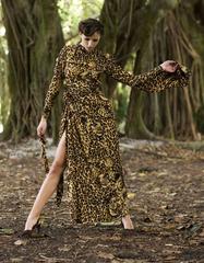Yves Saint Laurent F/W 1986 Leopard Silk Gown with High Slit + Scarf Fr.42 - US8