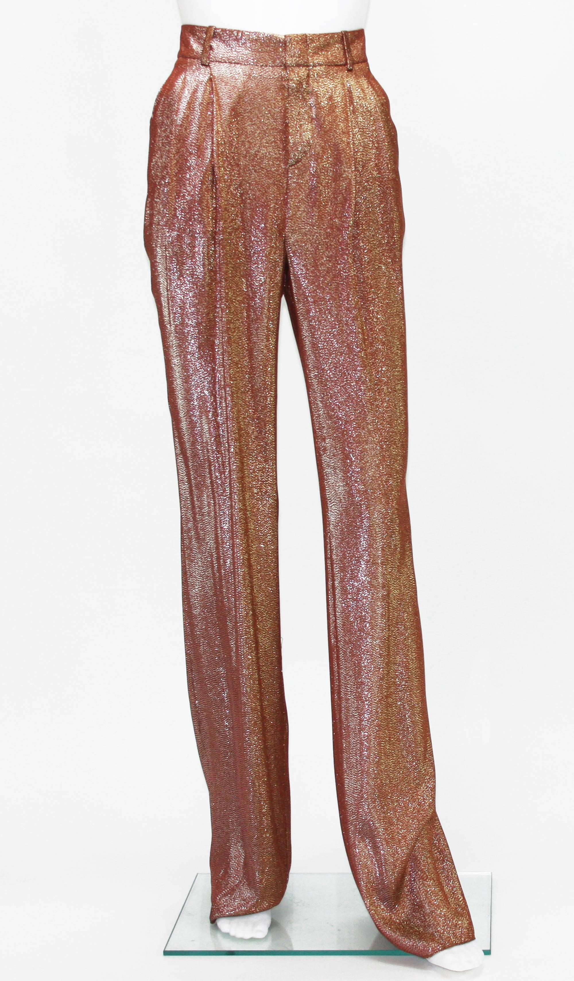 New Runway GUCCI Suit Iridescent Rust Liquid Lame Jacket & Pants sizes 38 and 40 4