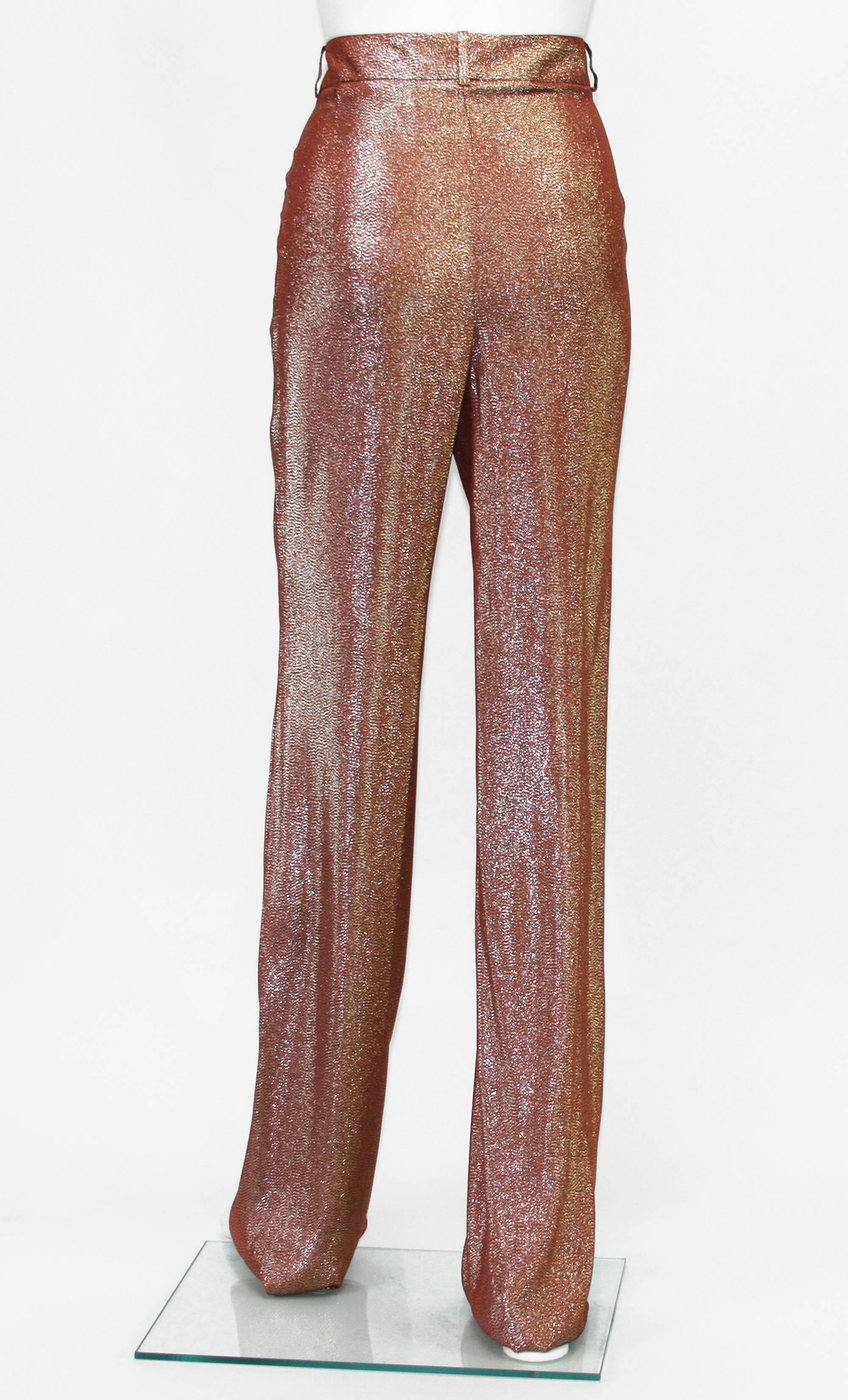 New Runway GUCCI Suit Iridescent Rust Liquid Lame Jacket & Pants sizes 38 and 40 5