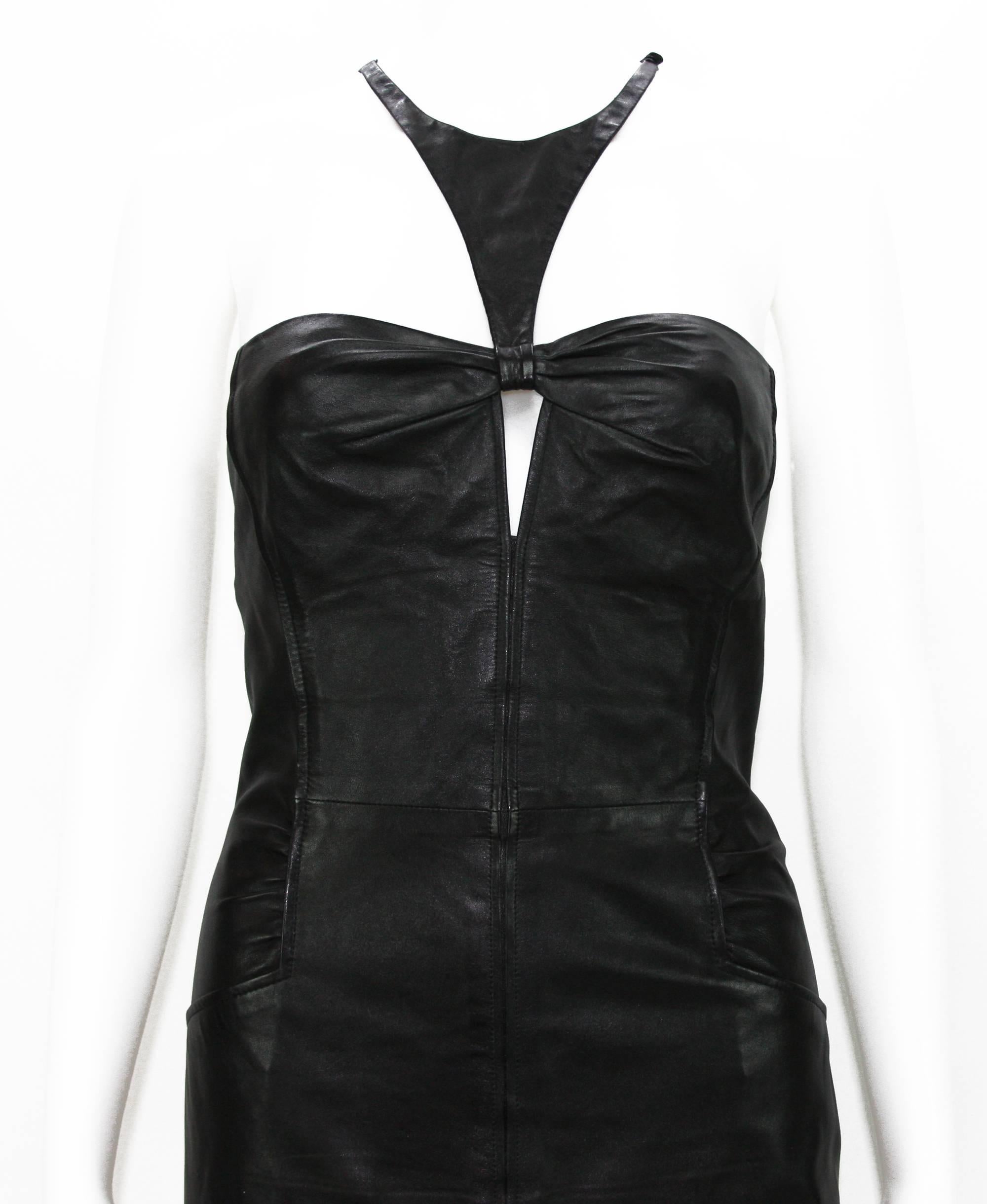 Tom Ford for Gucci 2004 Collection Black Leather Cocktail Dress 44 1