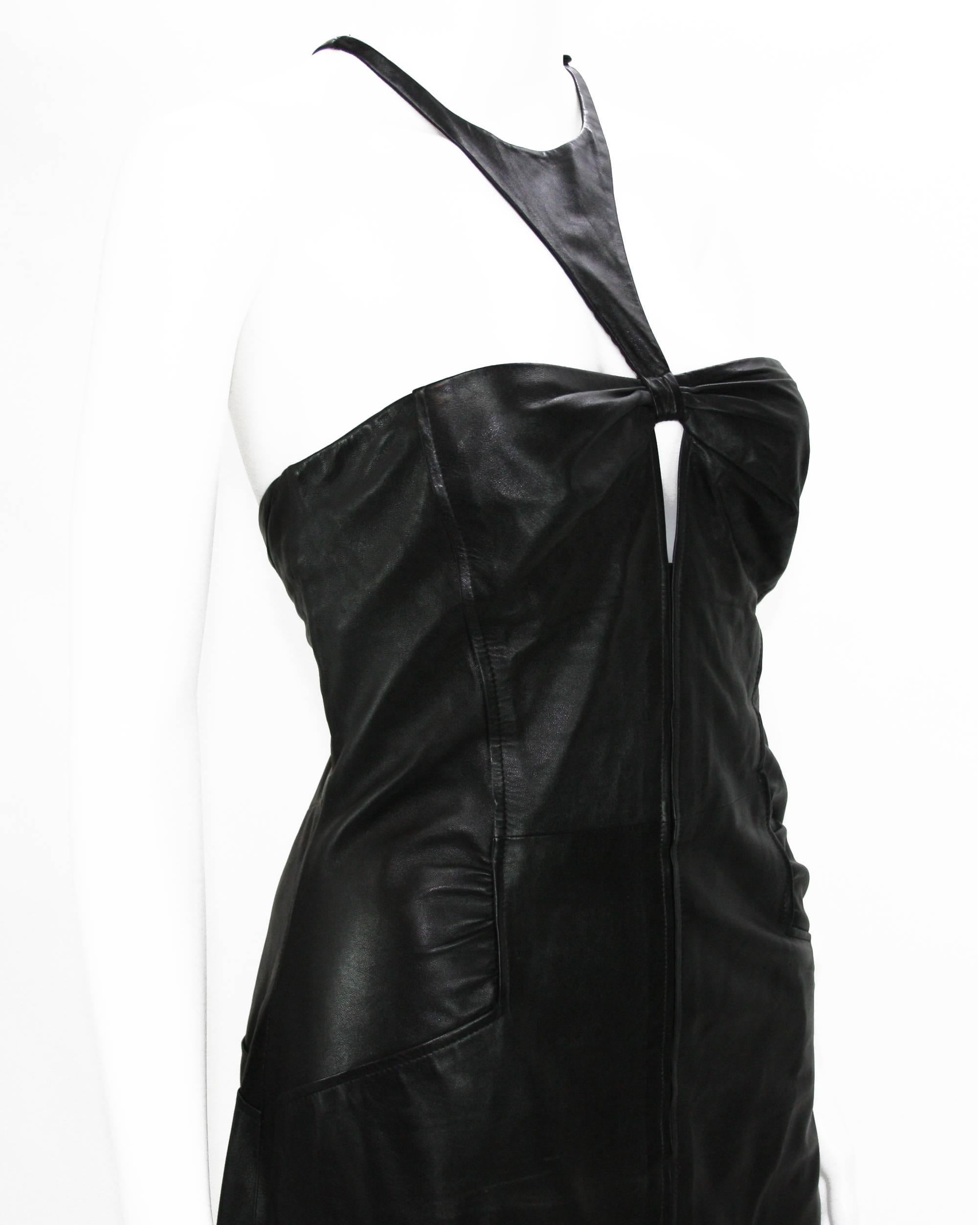 Tom Ford for Gucci 2004 Collection Black Leather Cocktail Dress 44 2