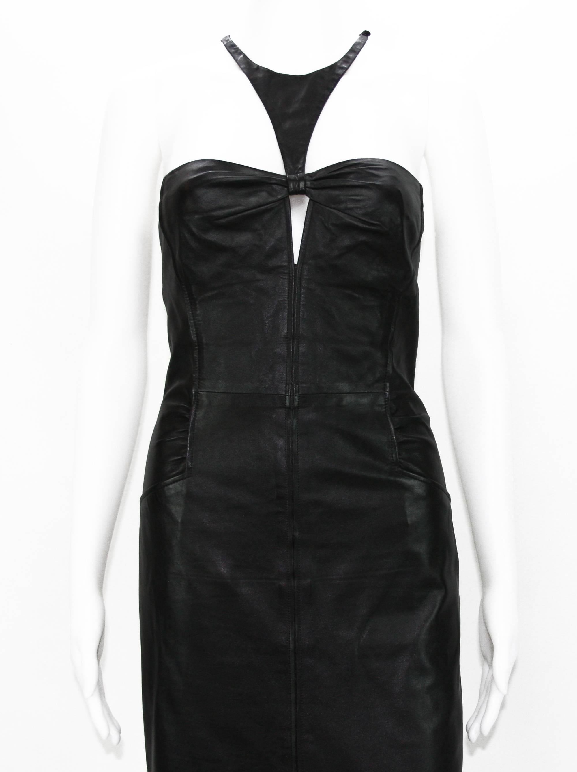 Tom Ford for Gucci 2004 Collection Black Leather Cocktail Dress 44 5