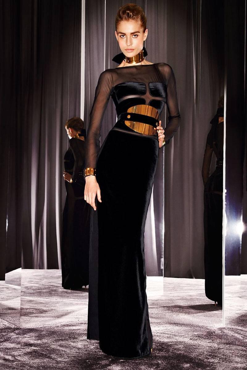 New Tom Ford Campaign Black Velvet Sheer Cutout Gown It.42 - US 6 In New Condition In Montgomery, TX