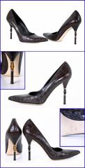 GUCCI CHOCOLATE BROWN CROCODILE PUMPS w/ BAMBOO DETAIL
