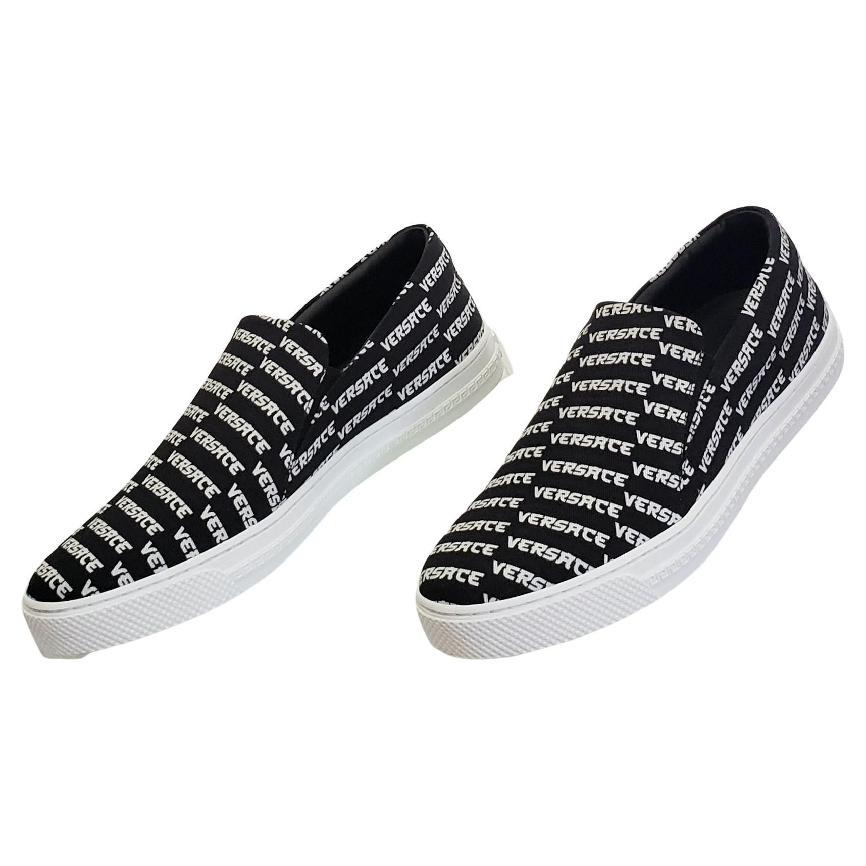 New Versace Woven Black and White Leather Driver Shoes for Men at