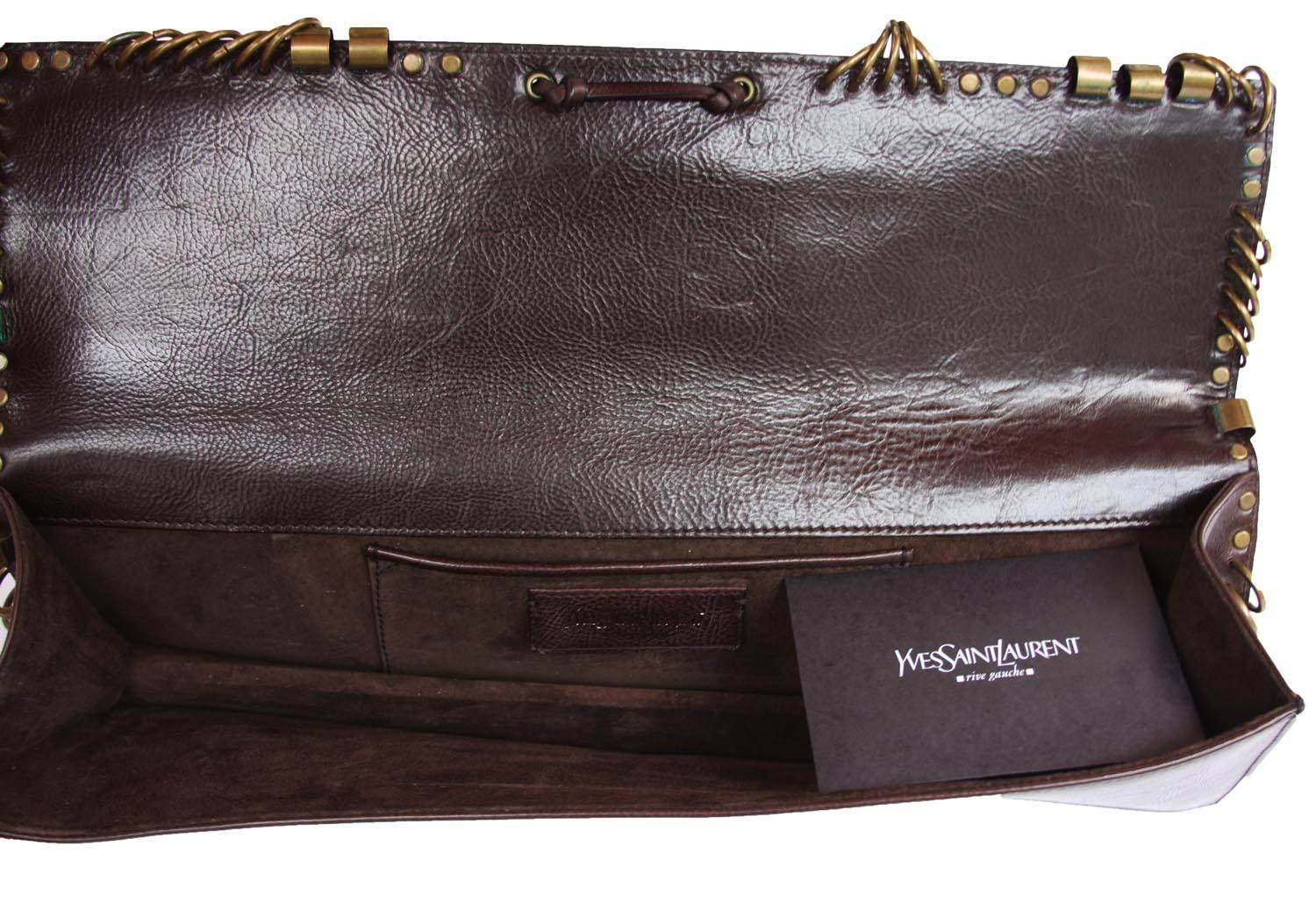 Tom Ford for Yves Saint Laurent S/S 2002 Brown Leather Clutch In New Condition In Montgomery, TX