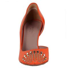 New Gucci D'orsay Orange Leather Studded Shoes Pumps It.36 - US 6