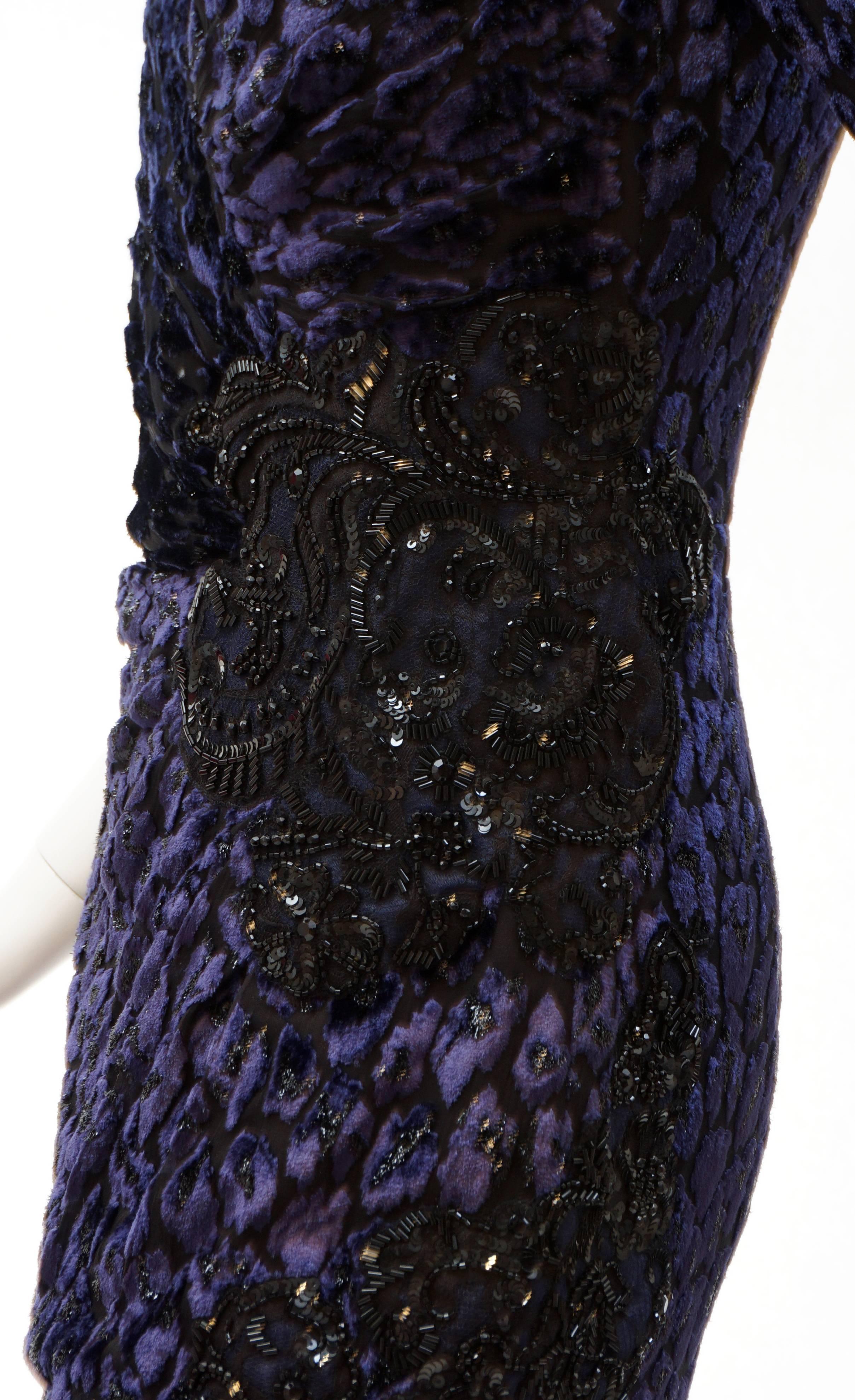 Black Andrew Gn embellished midnight blue leopard print devore velvet dress Fr 38 - 6