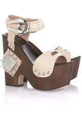 New ROBERTO CAVALLI SNAKESKIN CROCODILE WOODEN WEDGE PLATFORM SHOES 38.5 - 8.5