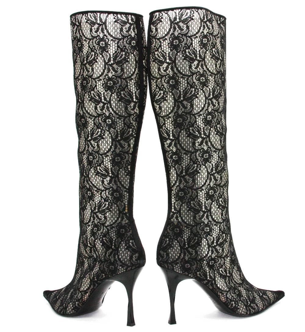 Women's New Casadei Black Lace Twist Heel Boots 9