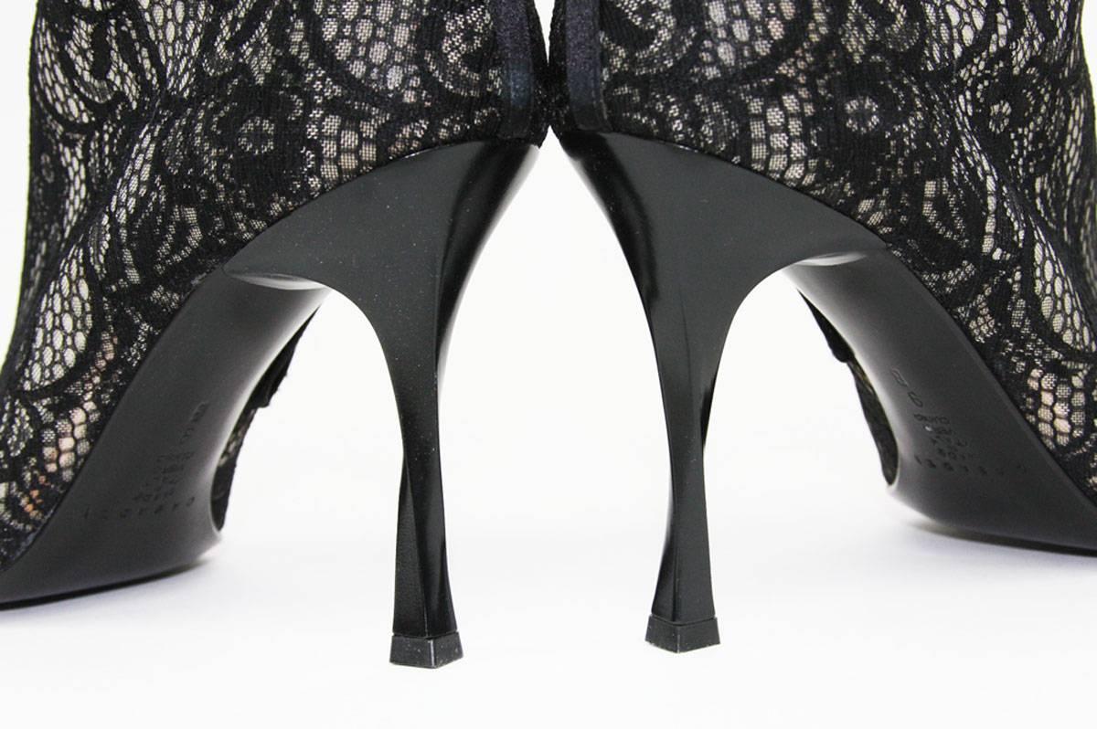 New Casadei Black Lace Twist Heel Boots 9 1