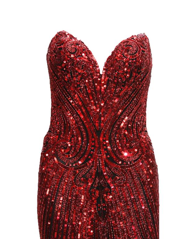 Bob Mackie Red Fully Beaded Dress Gown at 1stDibs | bob mackie dresses ...