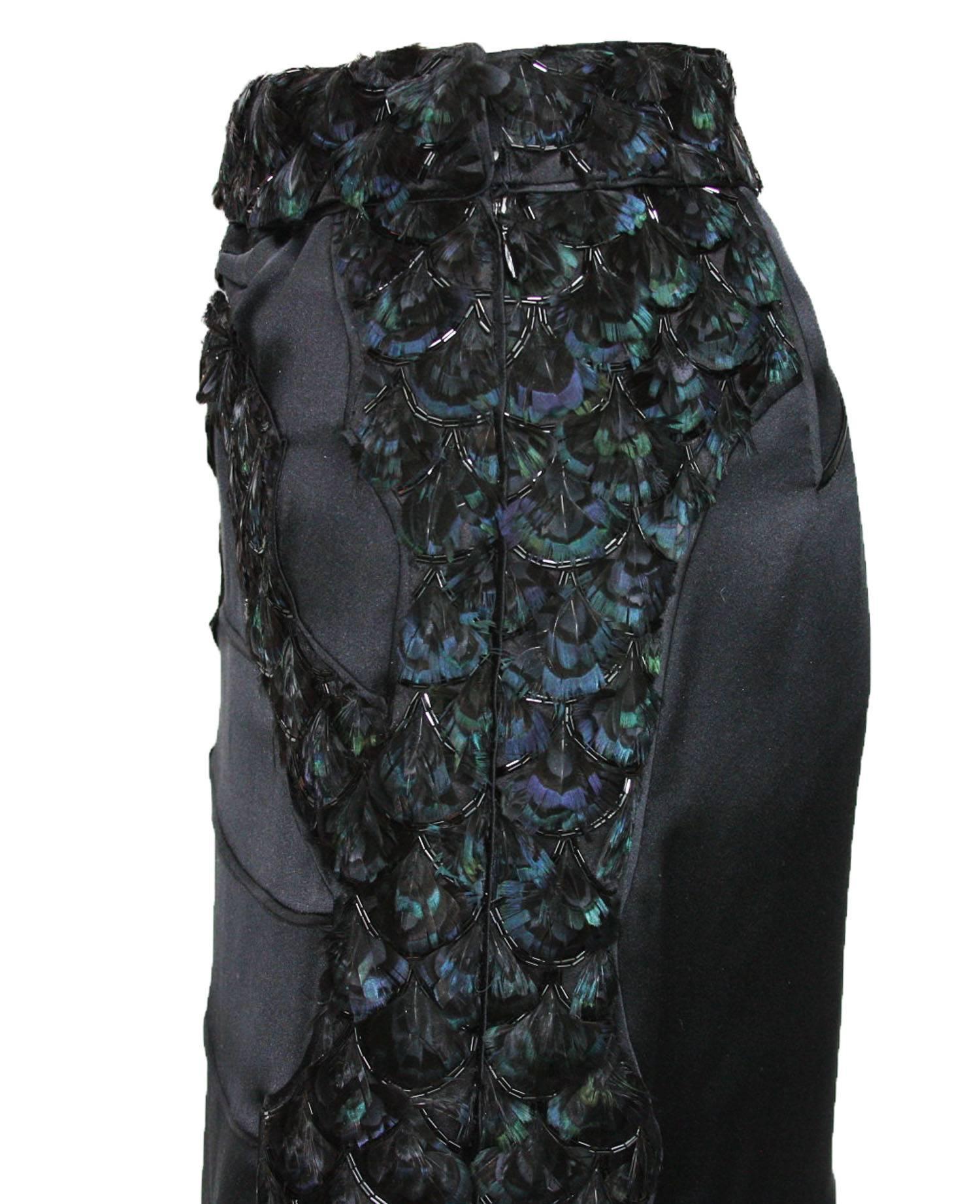 Tom Ford for Yves Saint Laurent F/W 2004 Beaded Feather Embellished Skirt 38 NEW 3