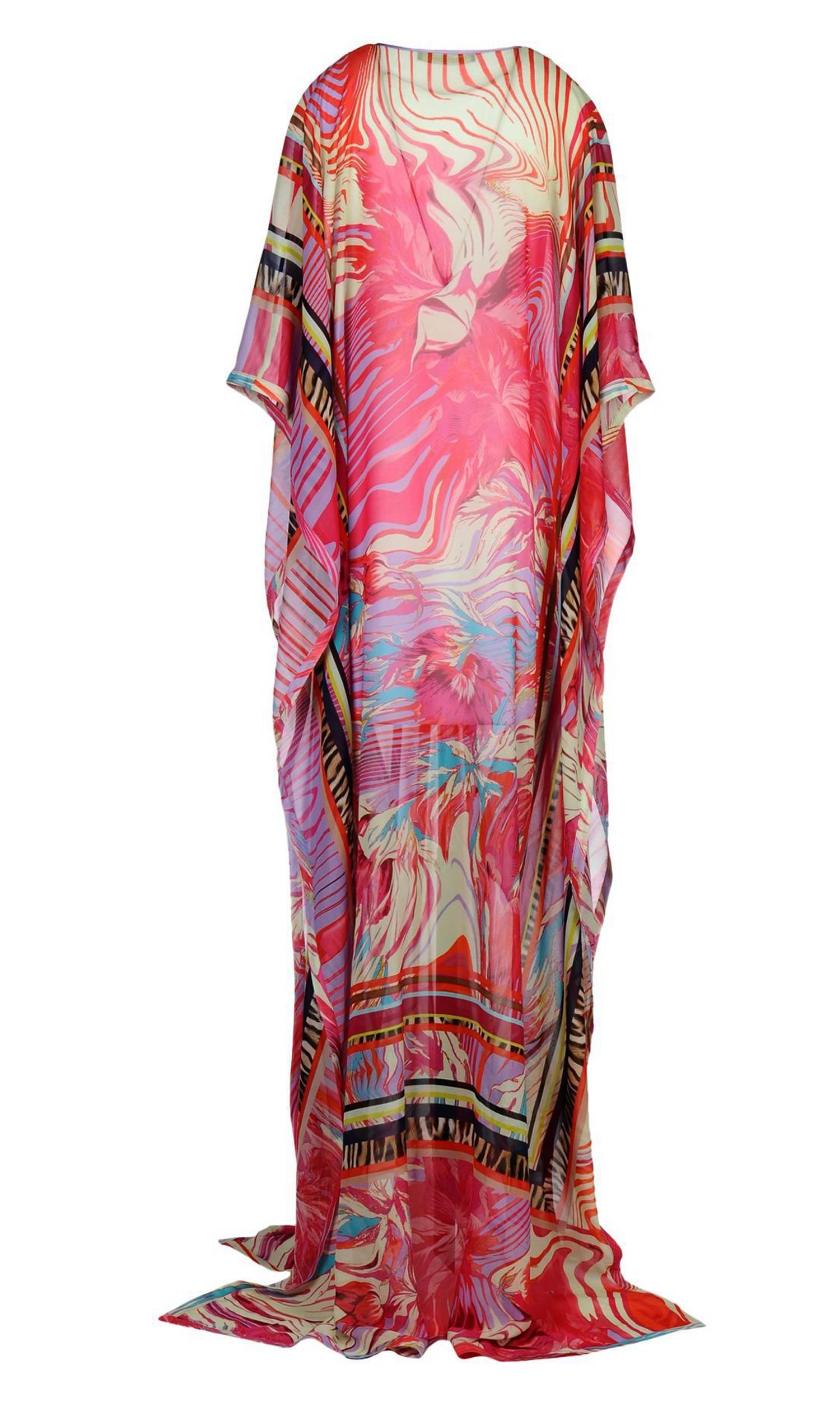 New Roberto Cavalli Silk Printed Caftan
Italian size 42 - US 6
Color - Multicolored
100% Silk
3/4 Length Sleeve
Slips-on 
Made in Italy
New with Tag.
