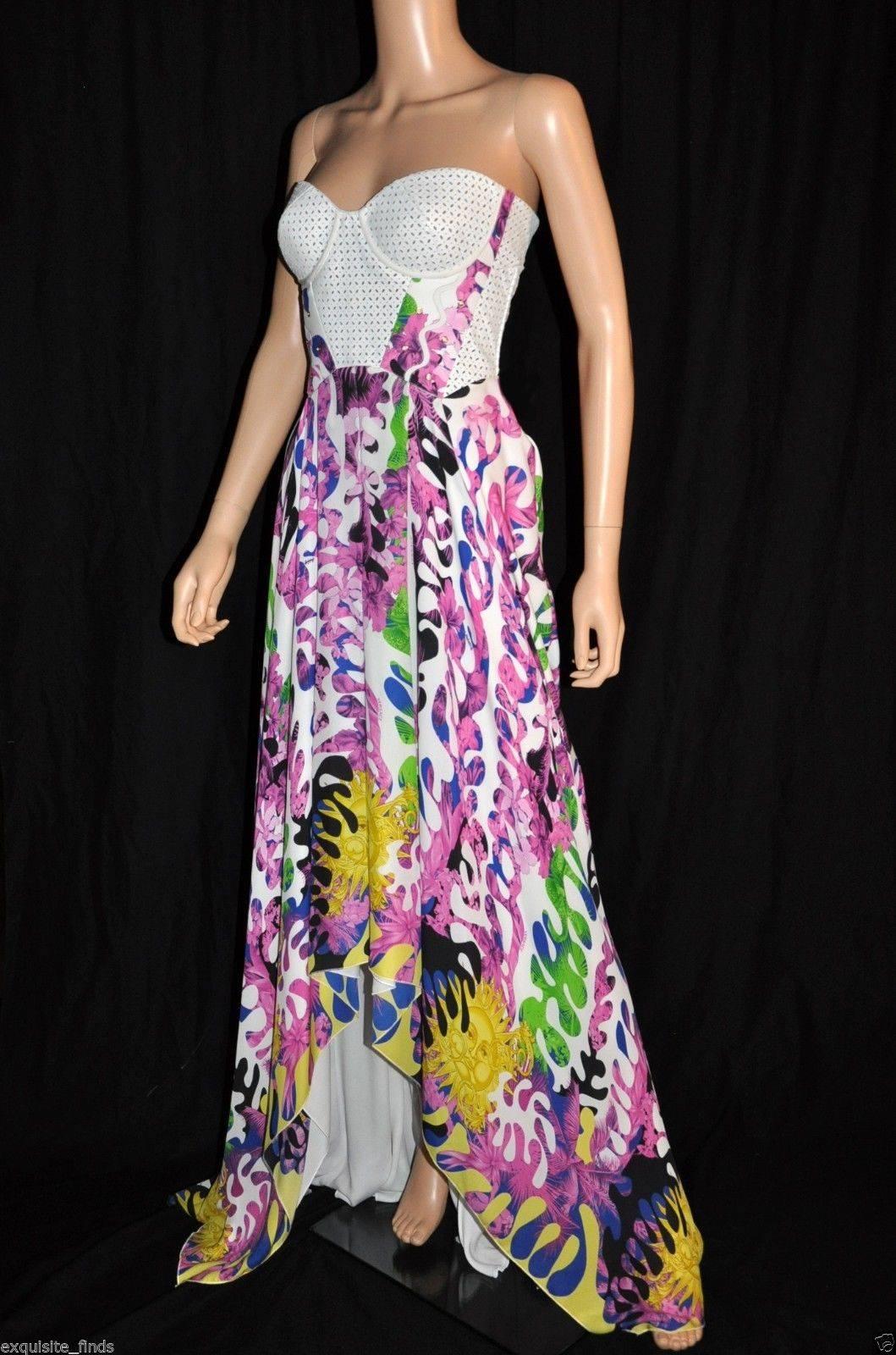 Beige NEW VERSACE PRINTED SILK DRESS with LEATHER 