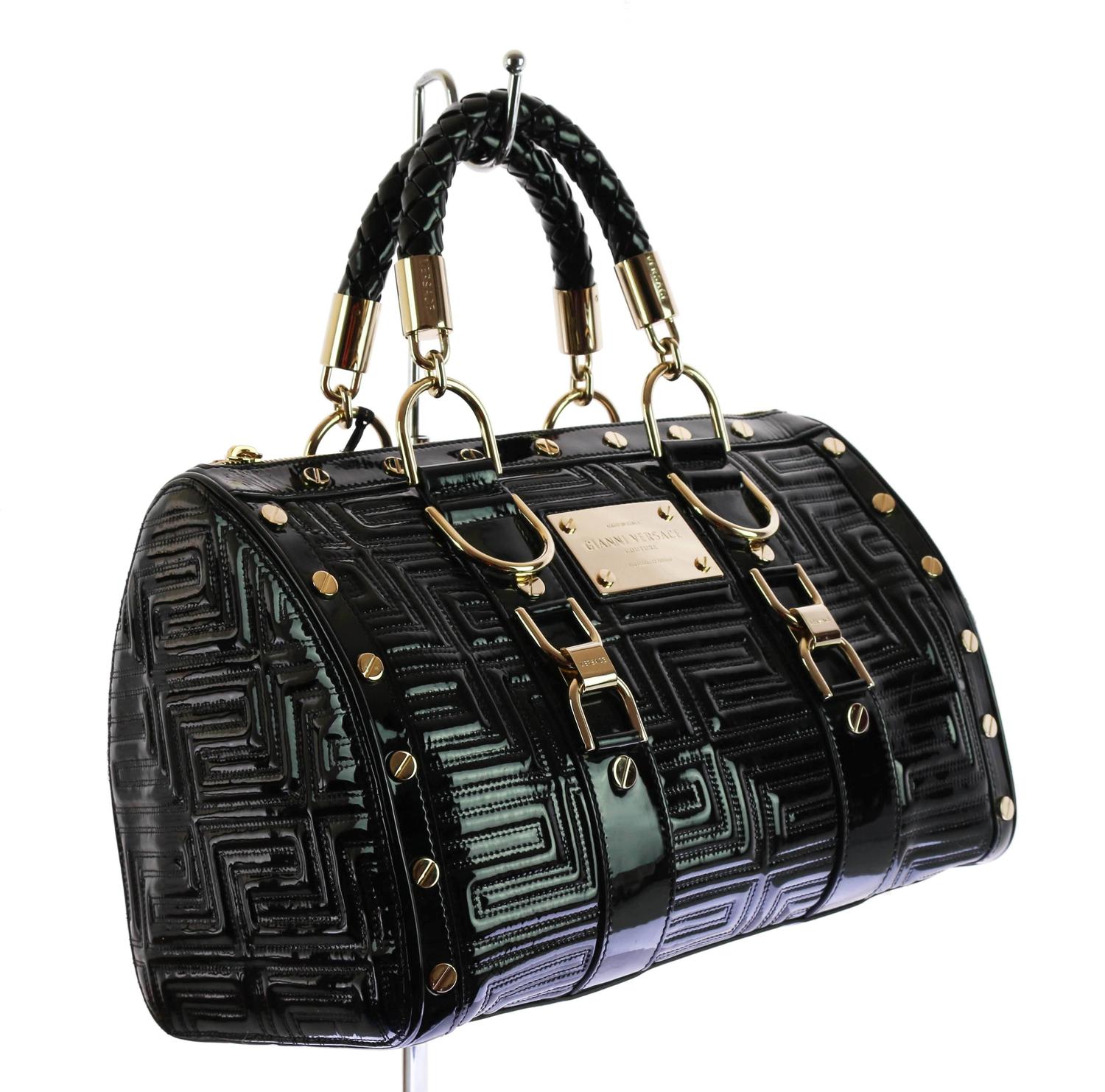 New GIANNI VERSACE COUTURE Black Patent Leather "Snap Out Of It" Bag