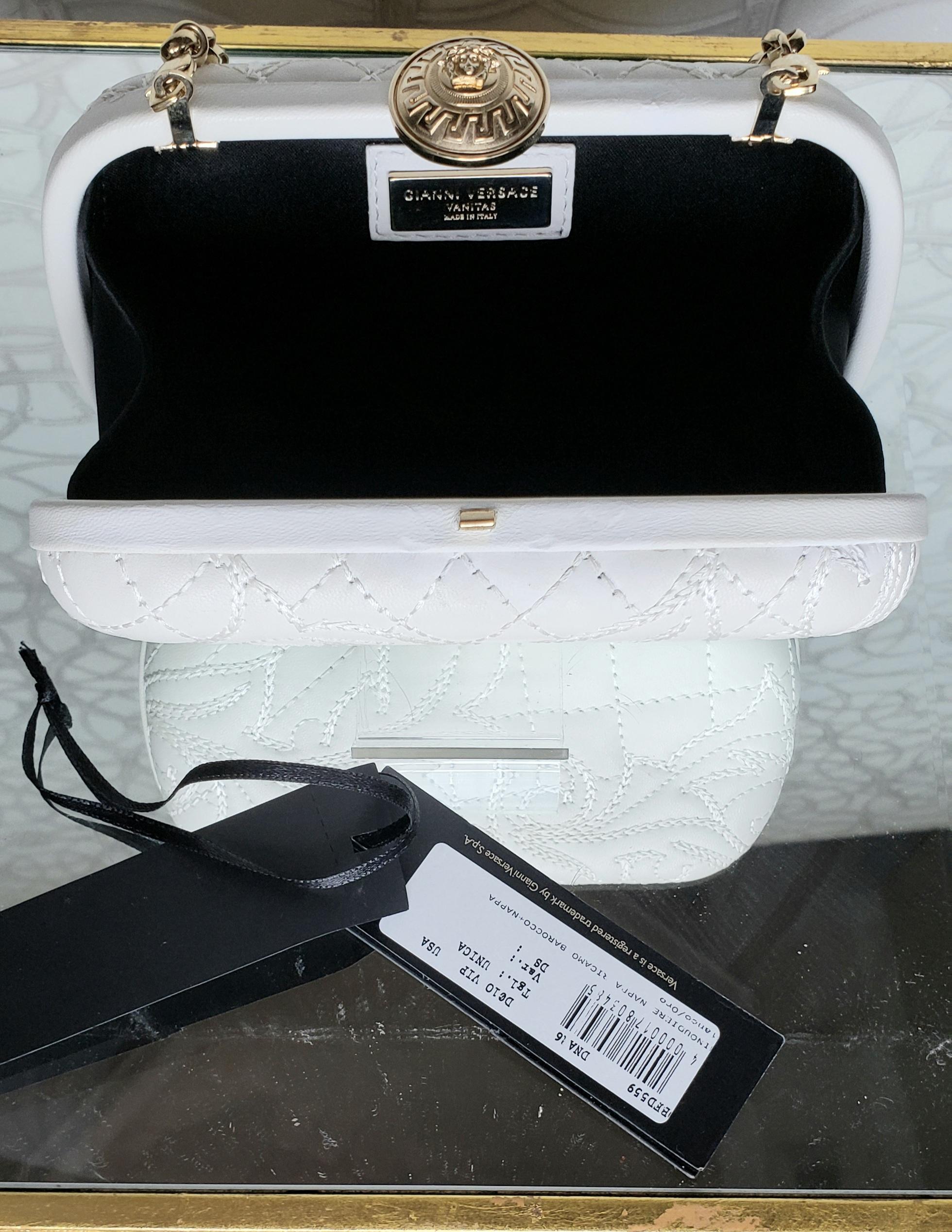 VERSACE White Leather Baroque Embroidered Bag Clutch 1