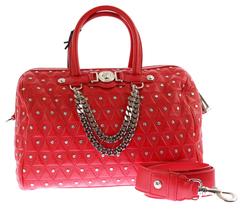 VERSACE "Signature" Studded Red Leather Duffle Bag