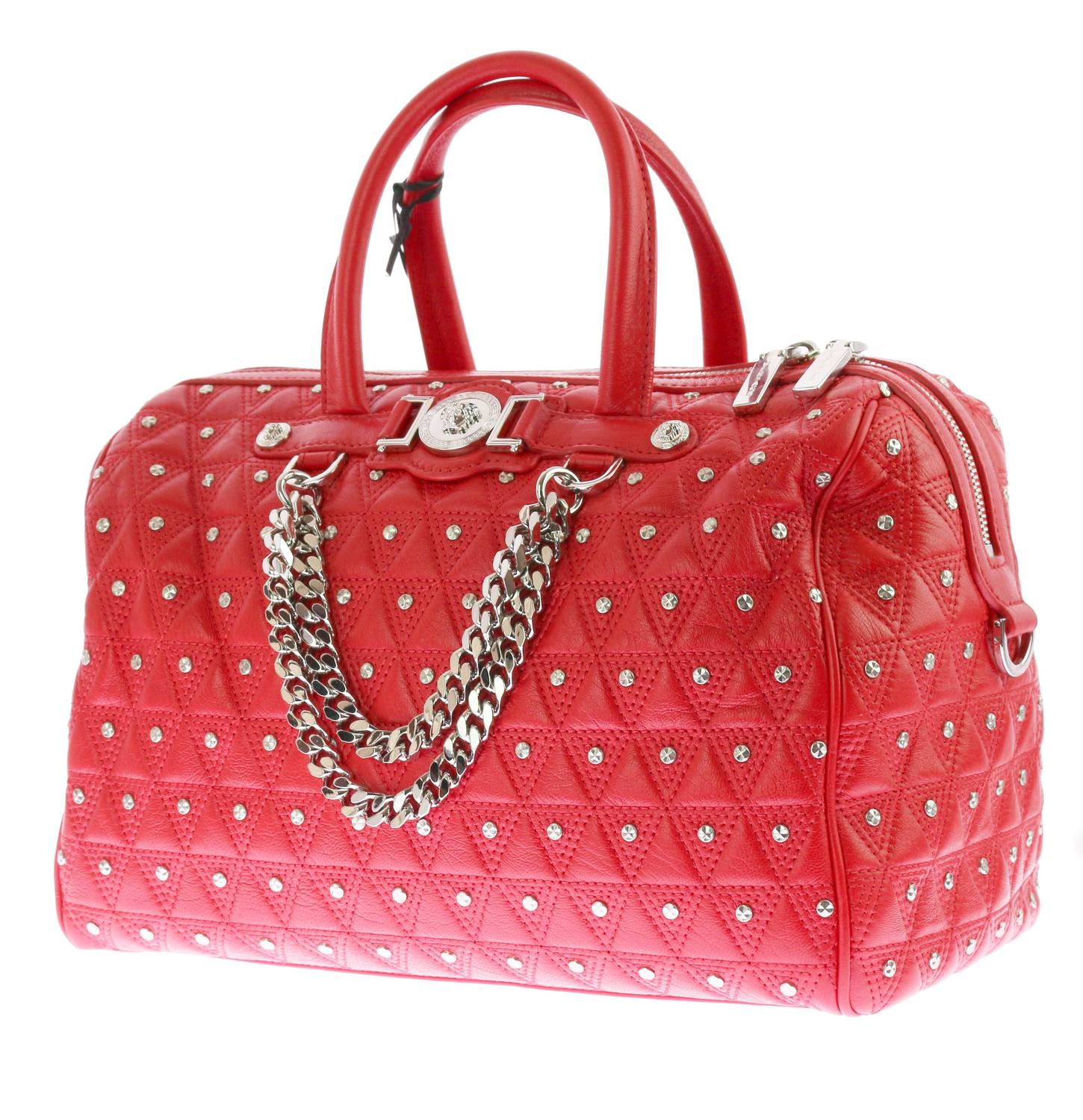 VERSACE "Signature" Studded Red Leather Duffle Bag For Sale at 1stdibs