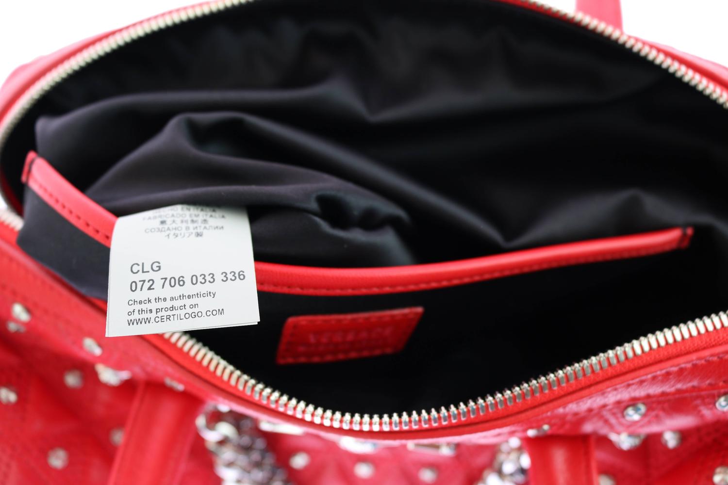 VERSACE "Signature" Studded Red Leather Duffle Bag For Sale at 1stdibs