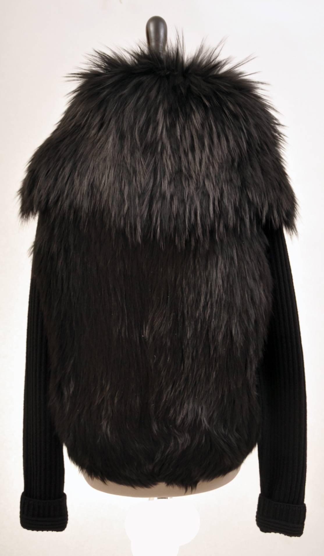 Black Versace black knit wool sweater with fur  For Sale
