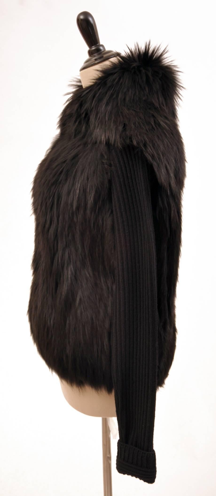 Women's Versace black knit wool sweater with fur  For Sale
