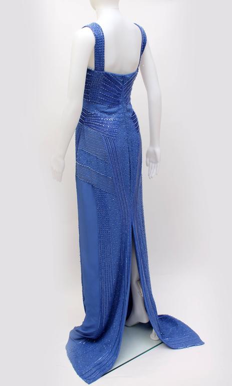 New Versace embellished blue gown For Sale at 1stDibs