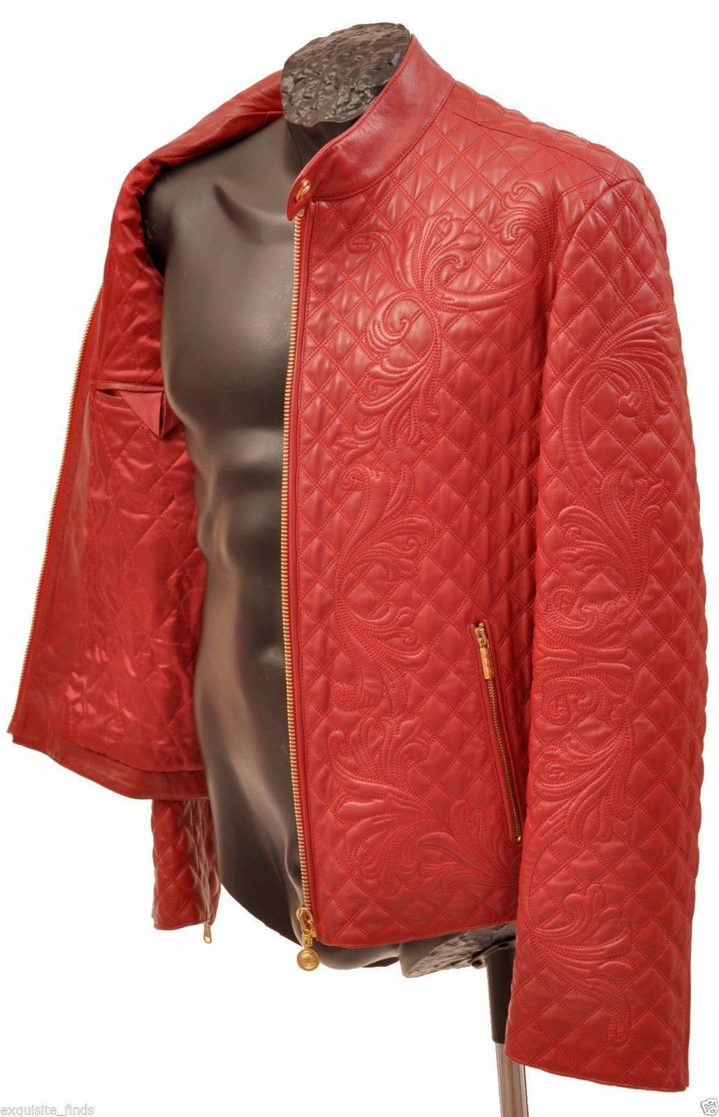 VERSACE  

Red leather jacket for men.

Barocco embroidery.

Italian size is 50 - US 40

100% leather

Gold tone hardware

Fully lined

Made in Italy

Brand new

Retail price is $6,750.00 