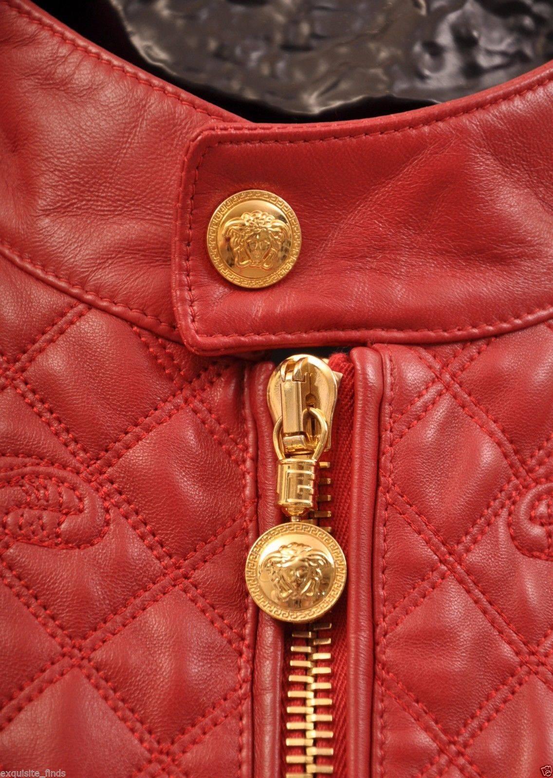 New VERSACE BAROCCO EMBROIDERED LEATHER BIKER MOTO JACKET In New Condition In Montgomery, TX