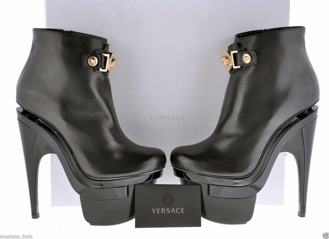 New Versace Signature Black Leather Boots with Triple Platform 1